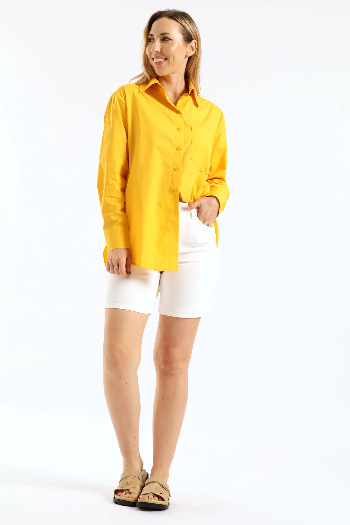 Long Sleeve Oversized Poplin Shirt - Mustard - Image 5
