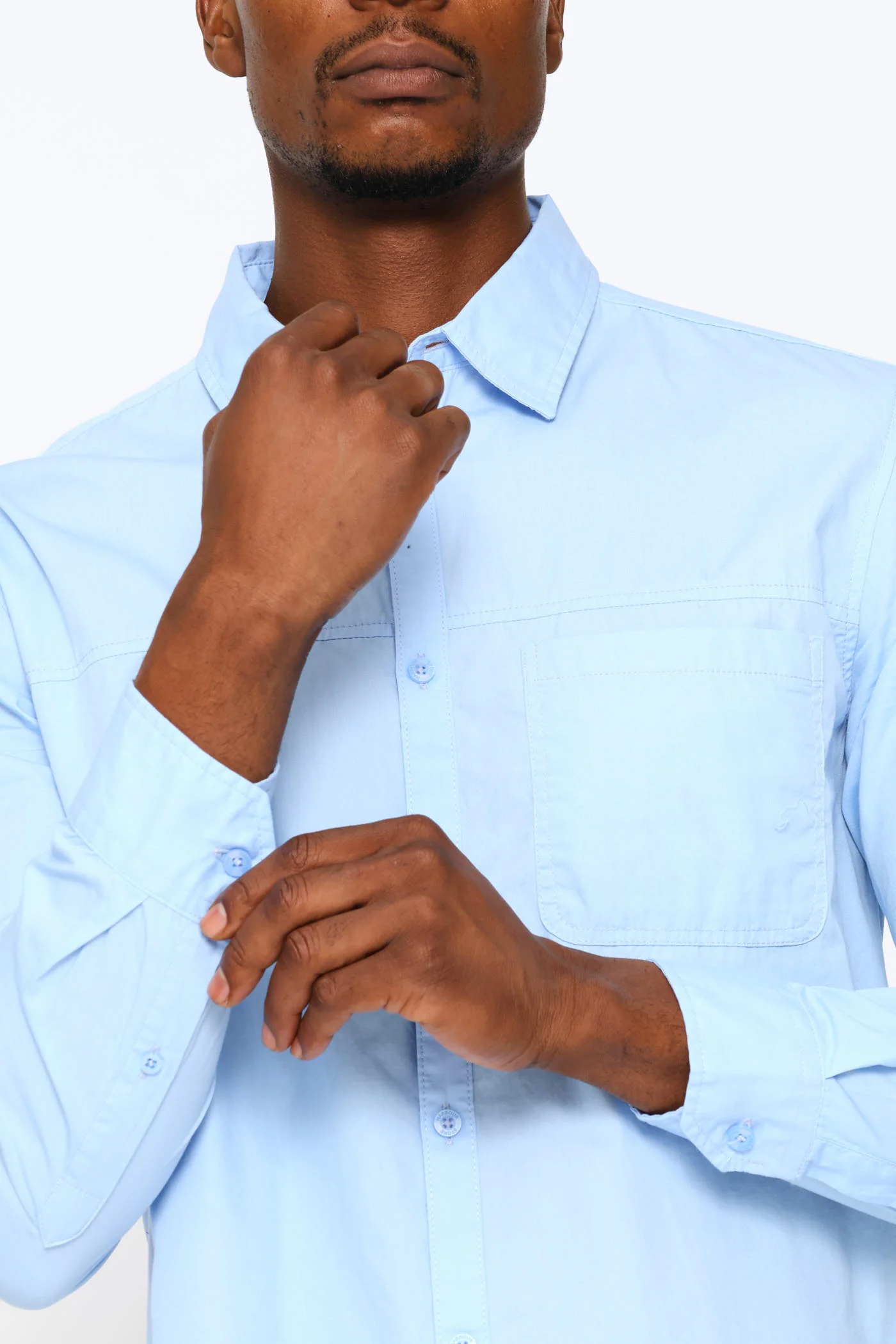 Long Sleeve Panel Poplin Shirt - Light Blue - Image 2