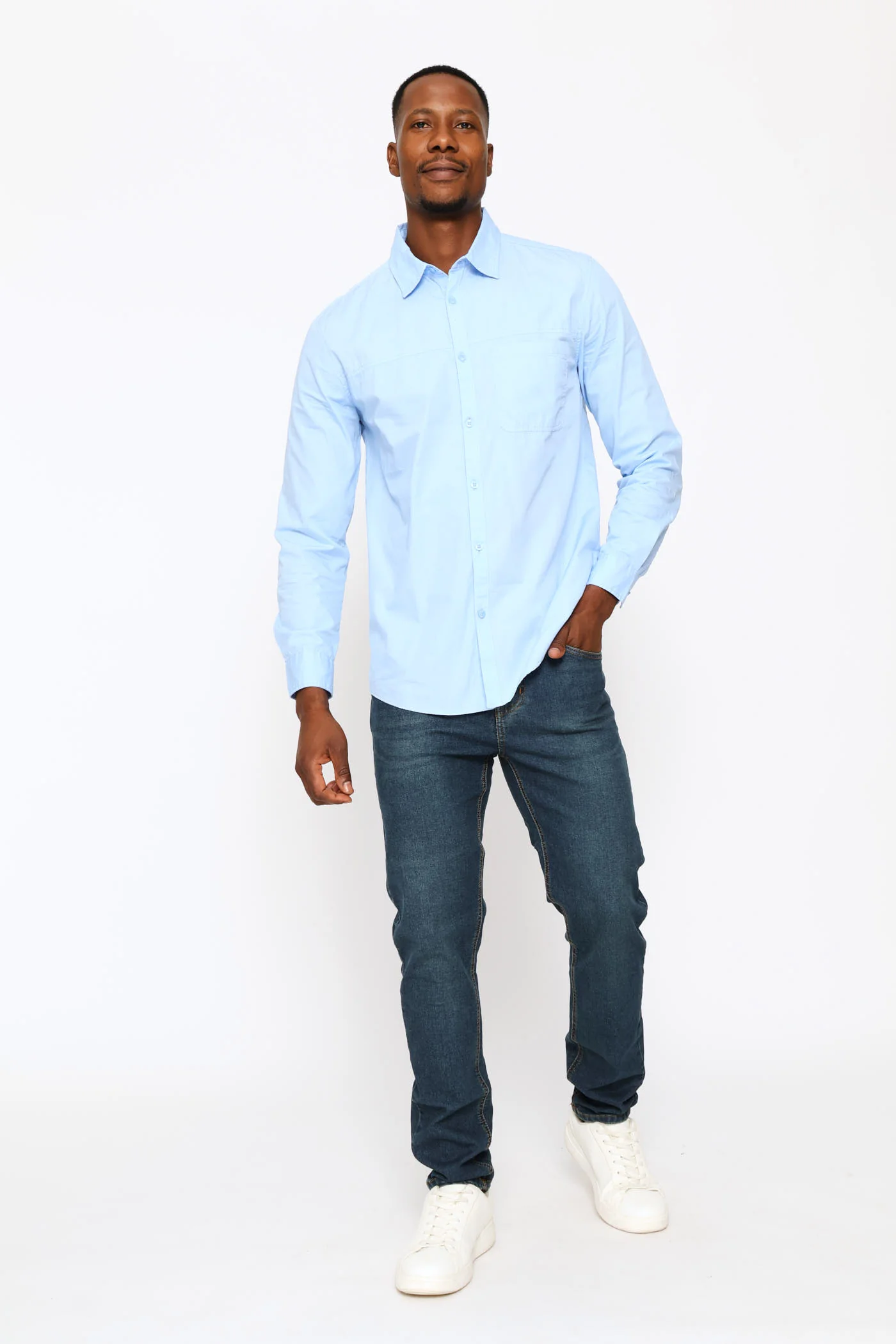 Long Sleeve Panel Poplin Shirt - Light Blue - Image 5