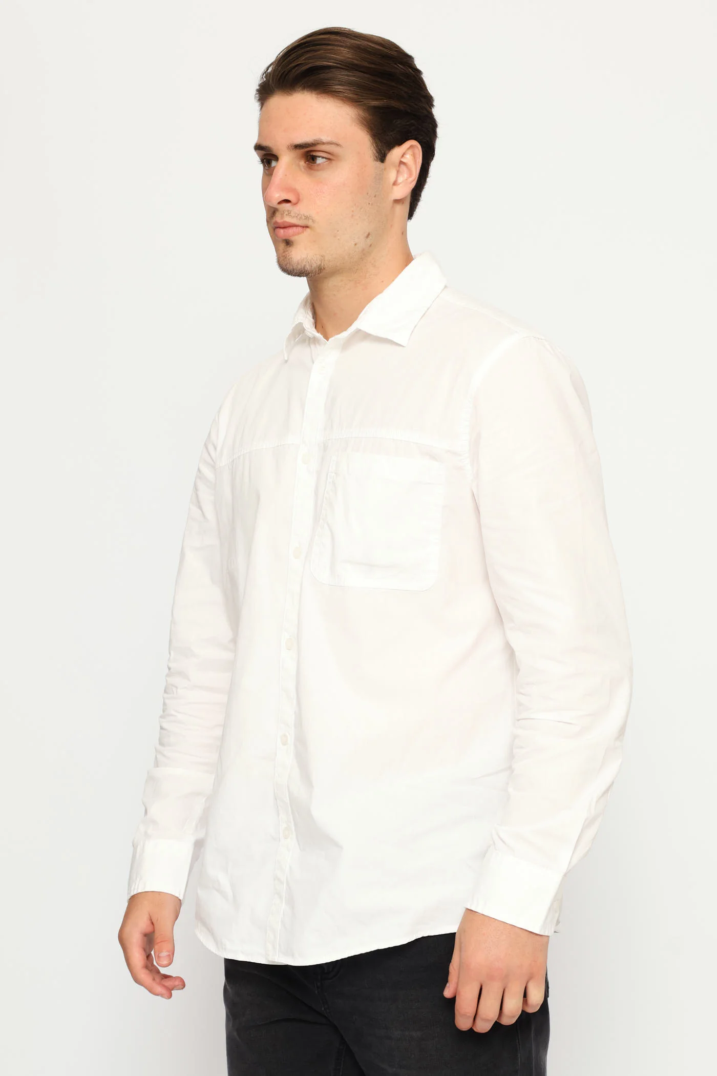 Long Sleeve Panel Poplin Shirt - White - Image 3