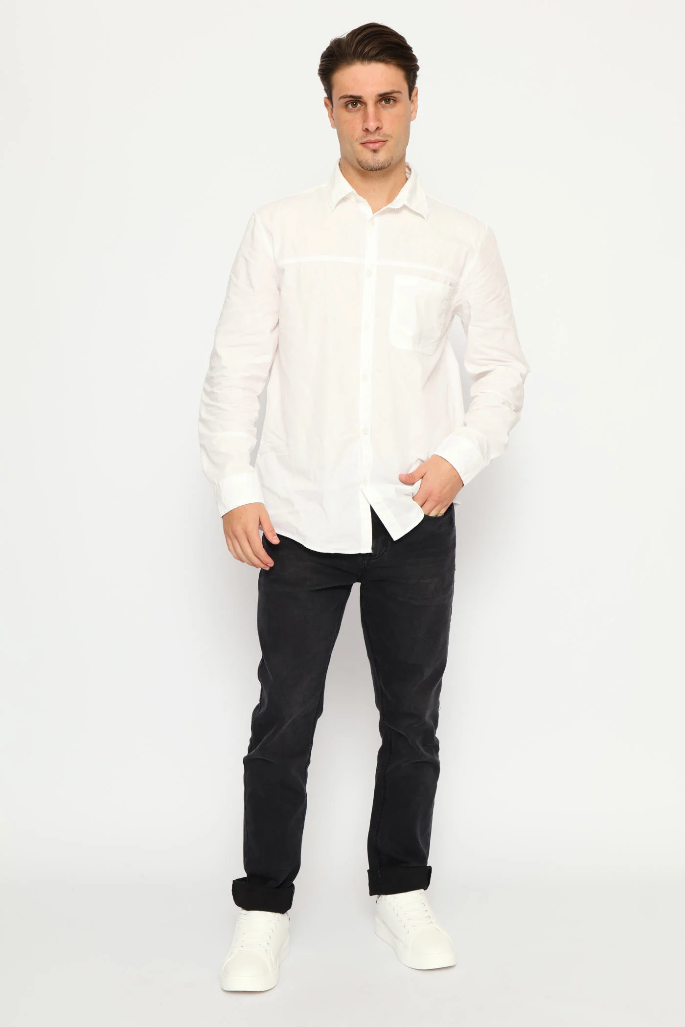 Long Sleeve Panel Poplin Shirt - White - Image 5