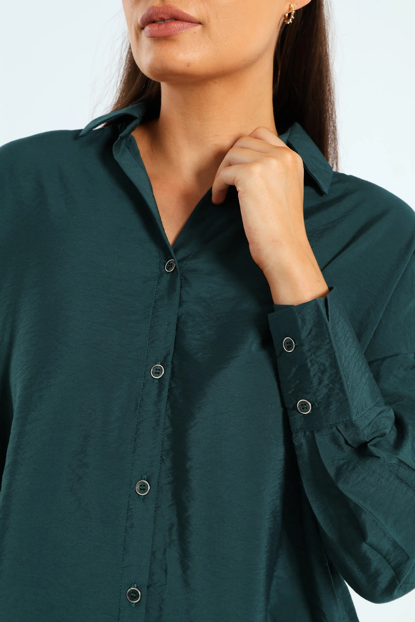 Long Sleeve Peach Finish Relaxed Shirt - Forest Green - Image 2