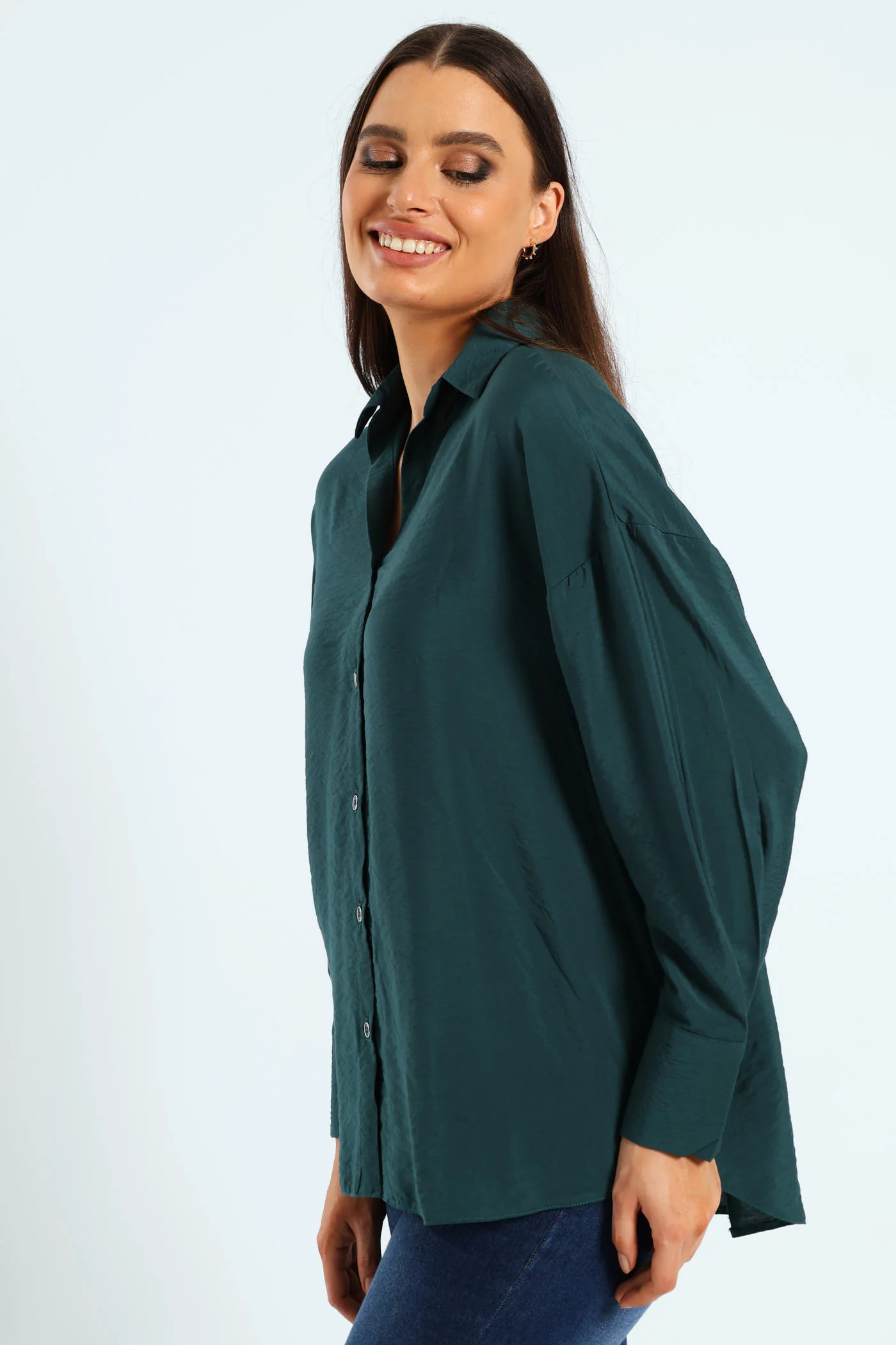 Long Sleeve Peach Finish Relaxed Shirt - Forest Green - Image 4