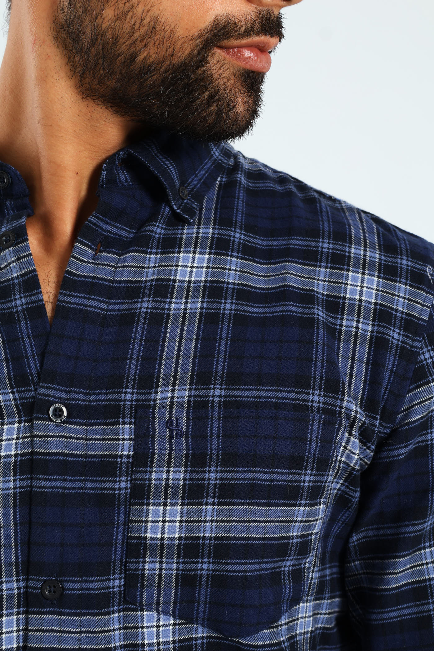 Long Sleeve Plaid Shirt - Navy - Image 3