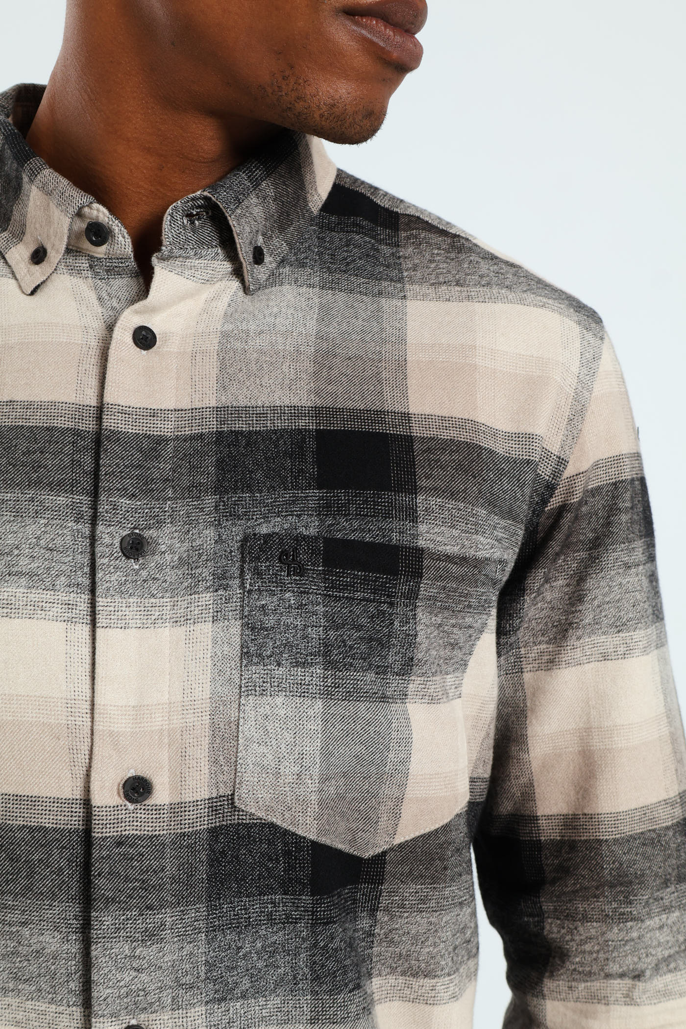 Long Sleeve Plaid Shirt - Stone - Image 2