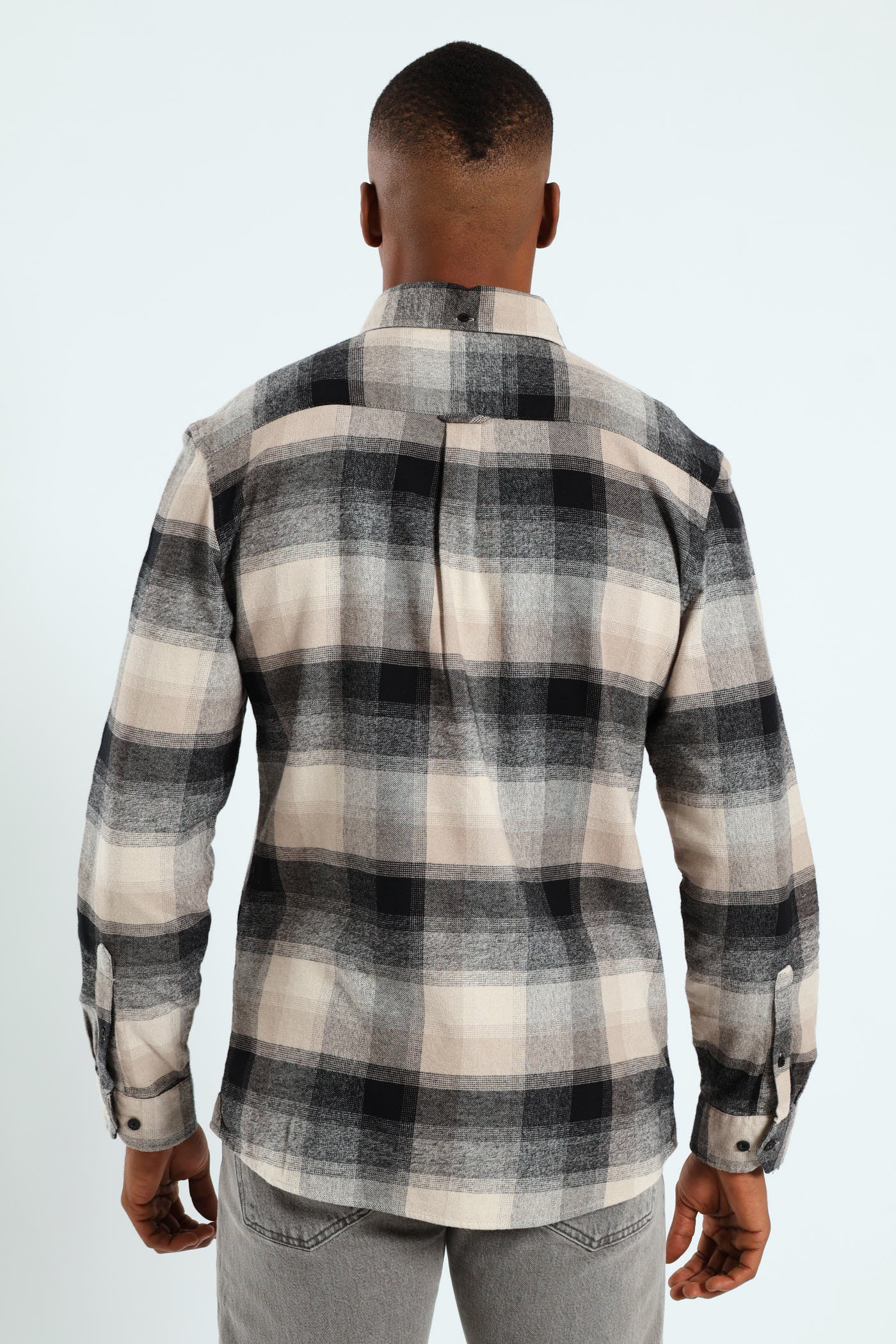 Long Sleeve Plaid Shirt - Stone - Image 4
