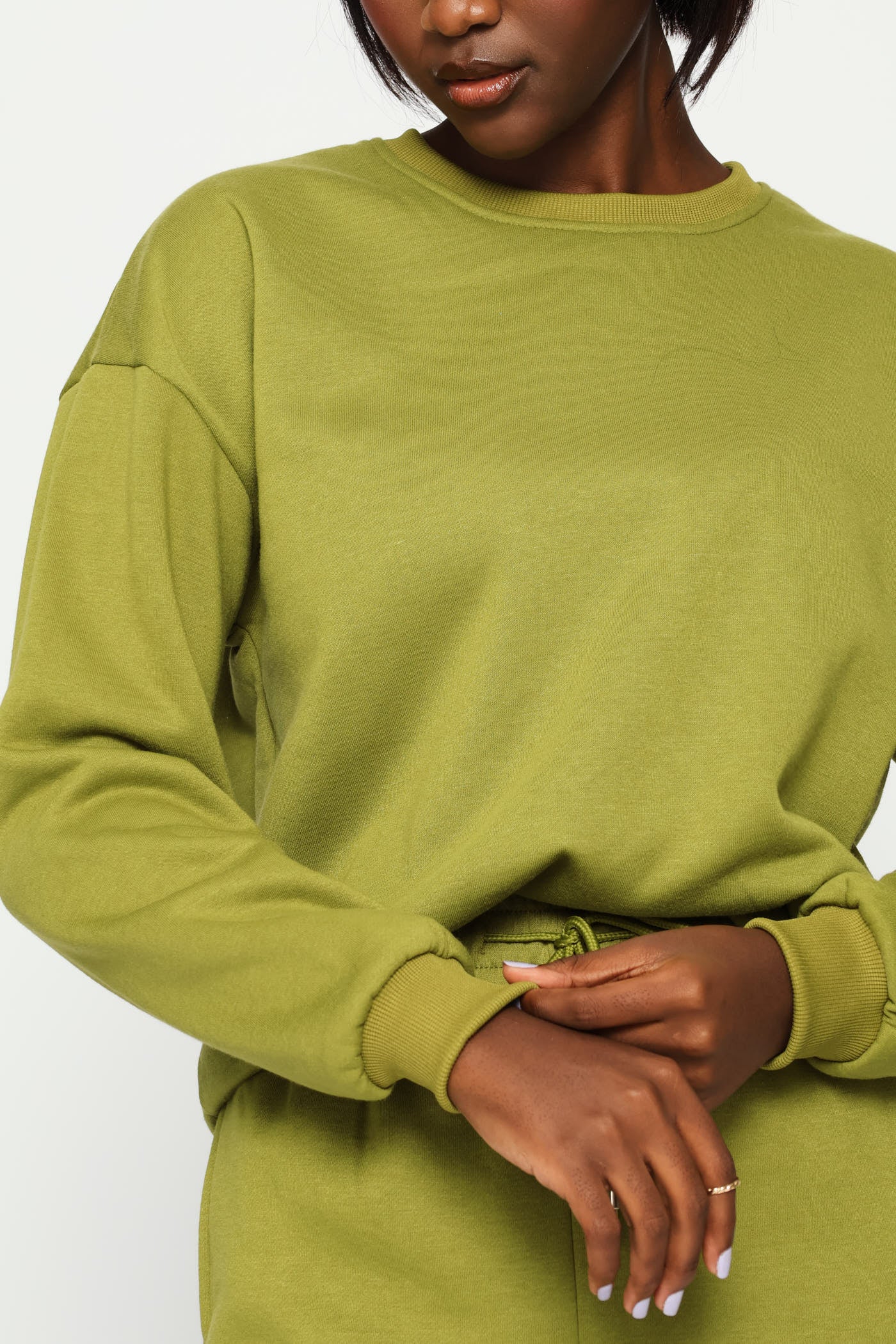 Long Sleeve Plain Pullover - Chartreuse - Image 2