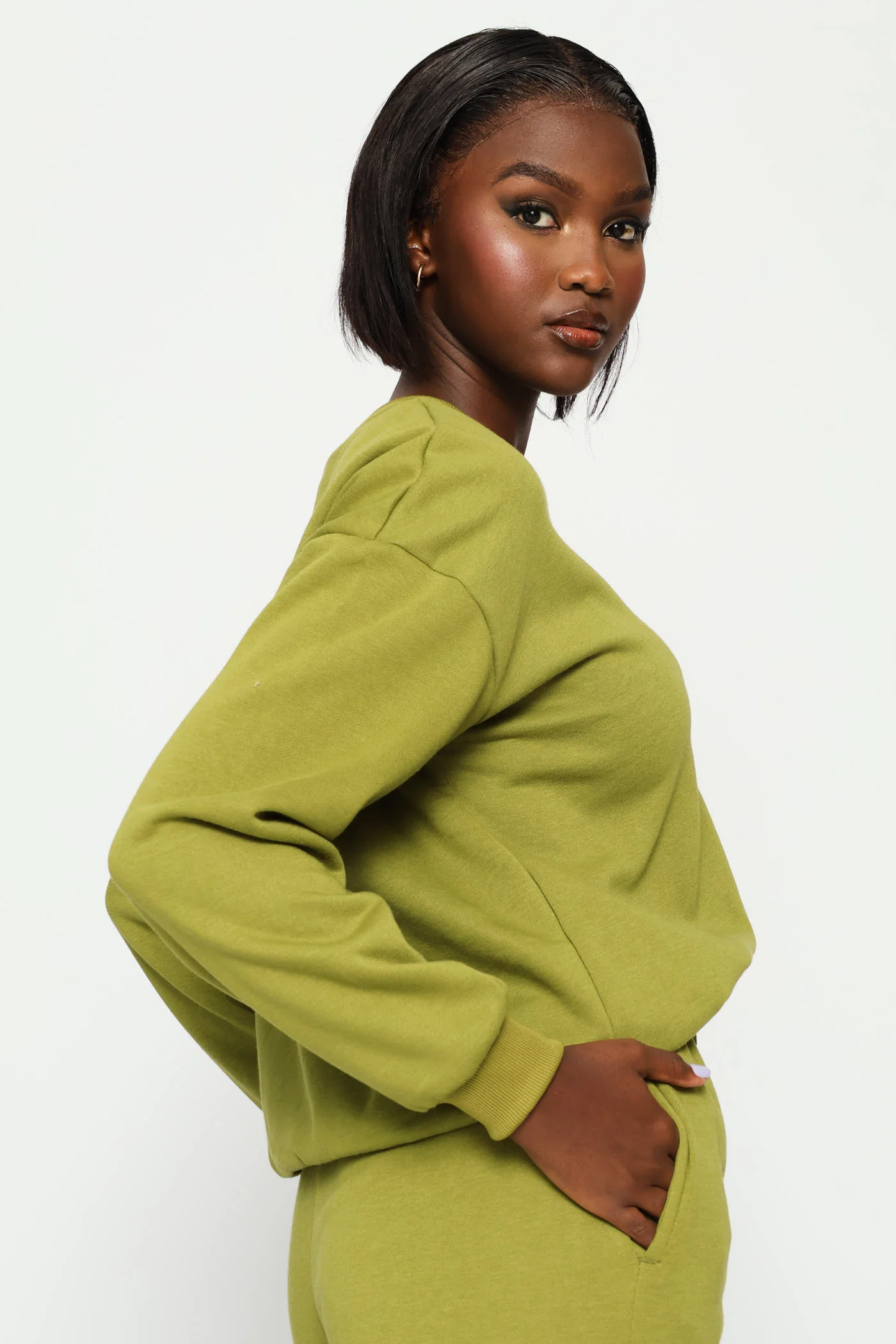 Long Sleeve Plain Pullover - Chartreuse - Image 3