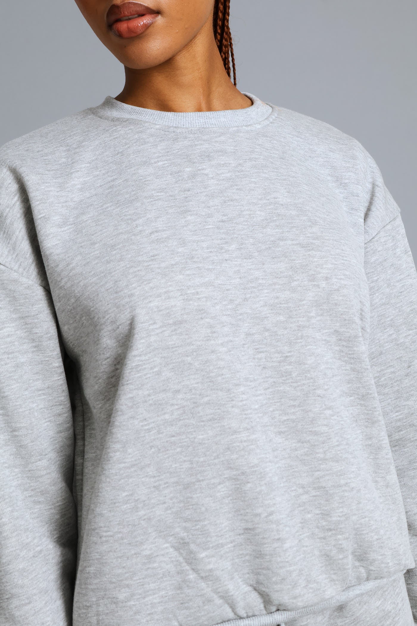 Long Sleeve Plain Pullover - Grey Melange - Image 2