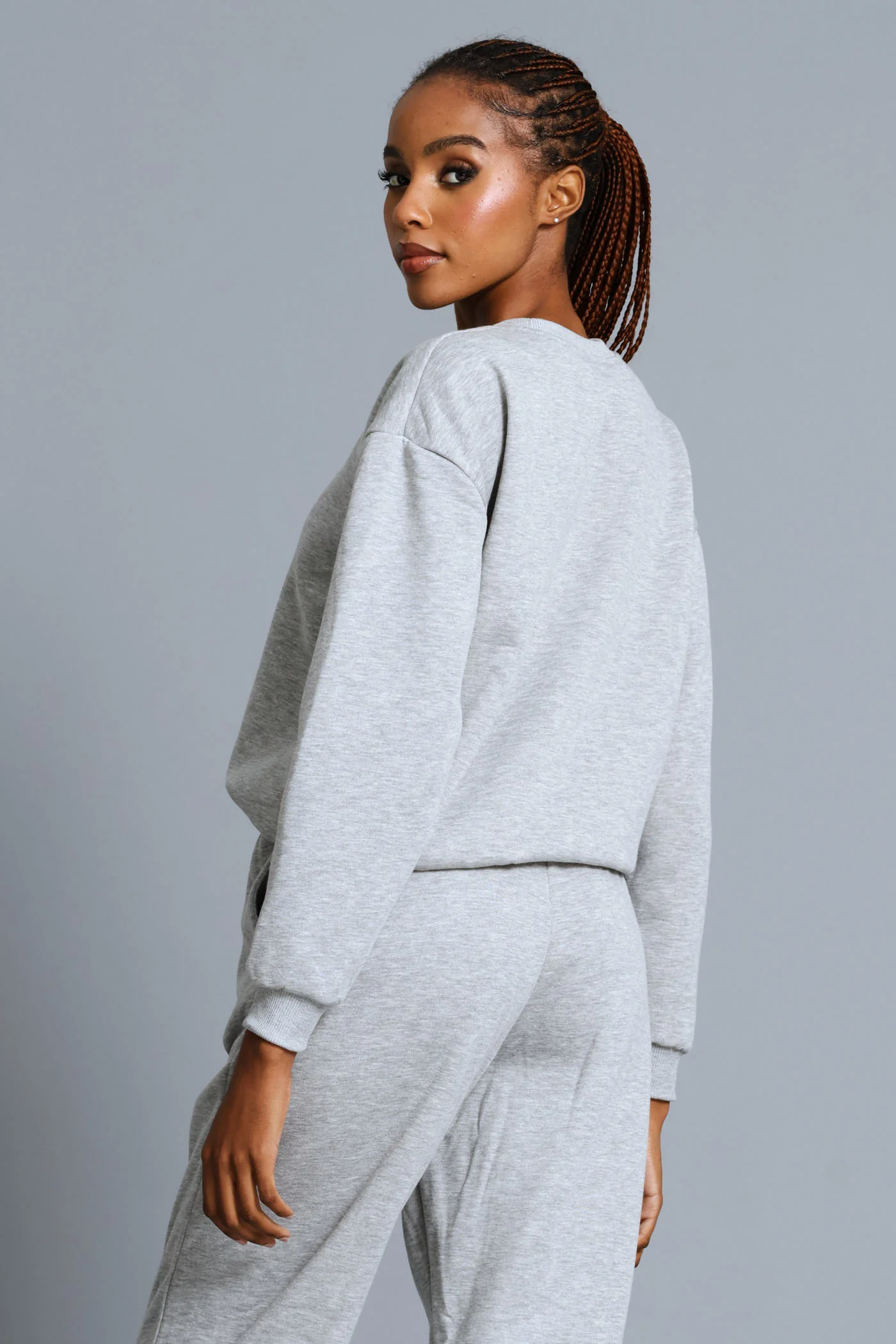 Long Sleeve Plain Pullover - Grey Melange - Image 3