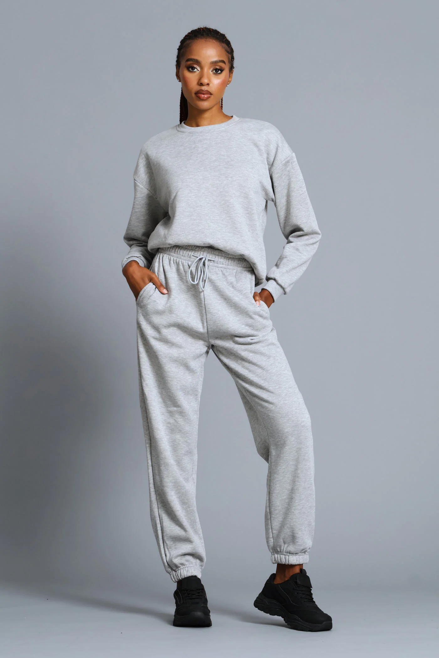 Long Sleeve Plain Pullover - Grey Melange - Image 5