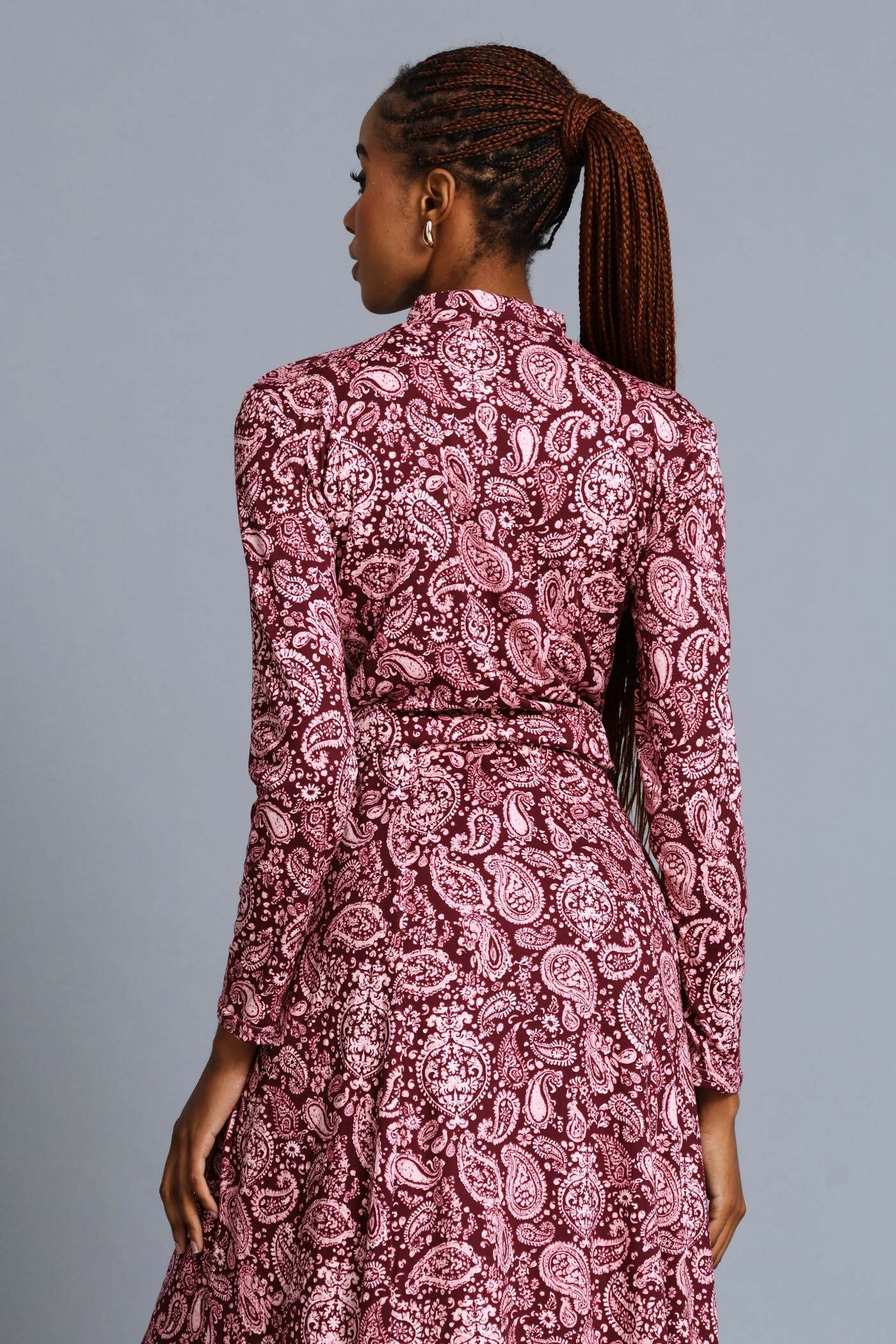 Long Sleeve Print Poloneck Top - Plum - Image 4