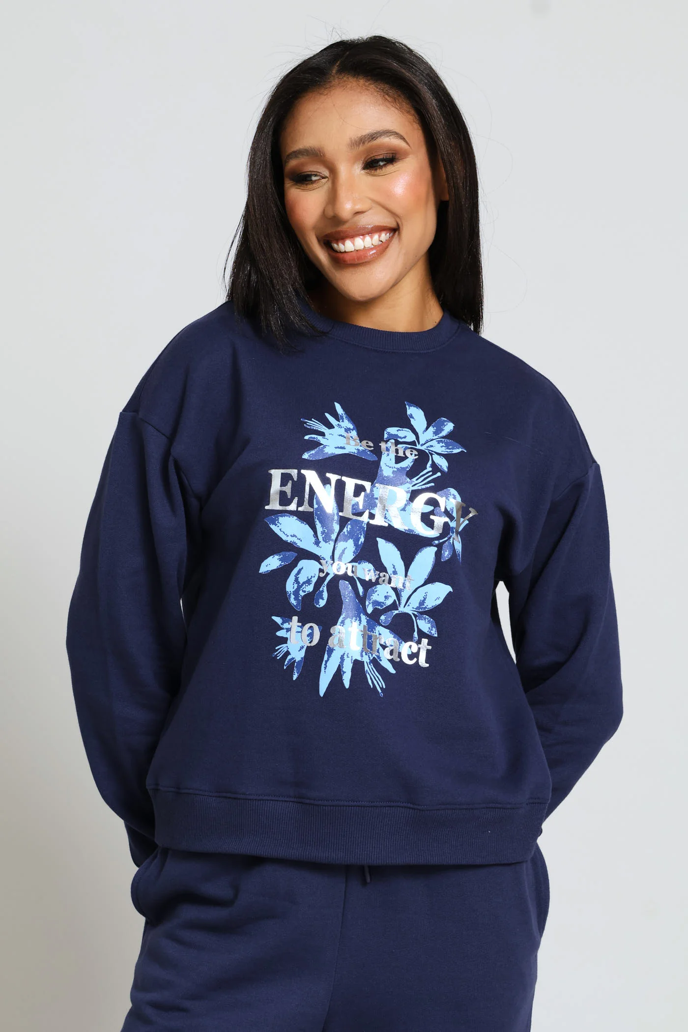 Long Sleeve Print Screen Pullover - French Navy - Image 2