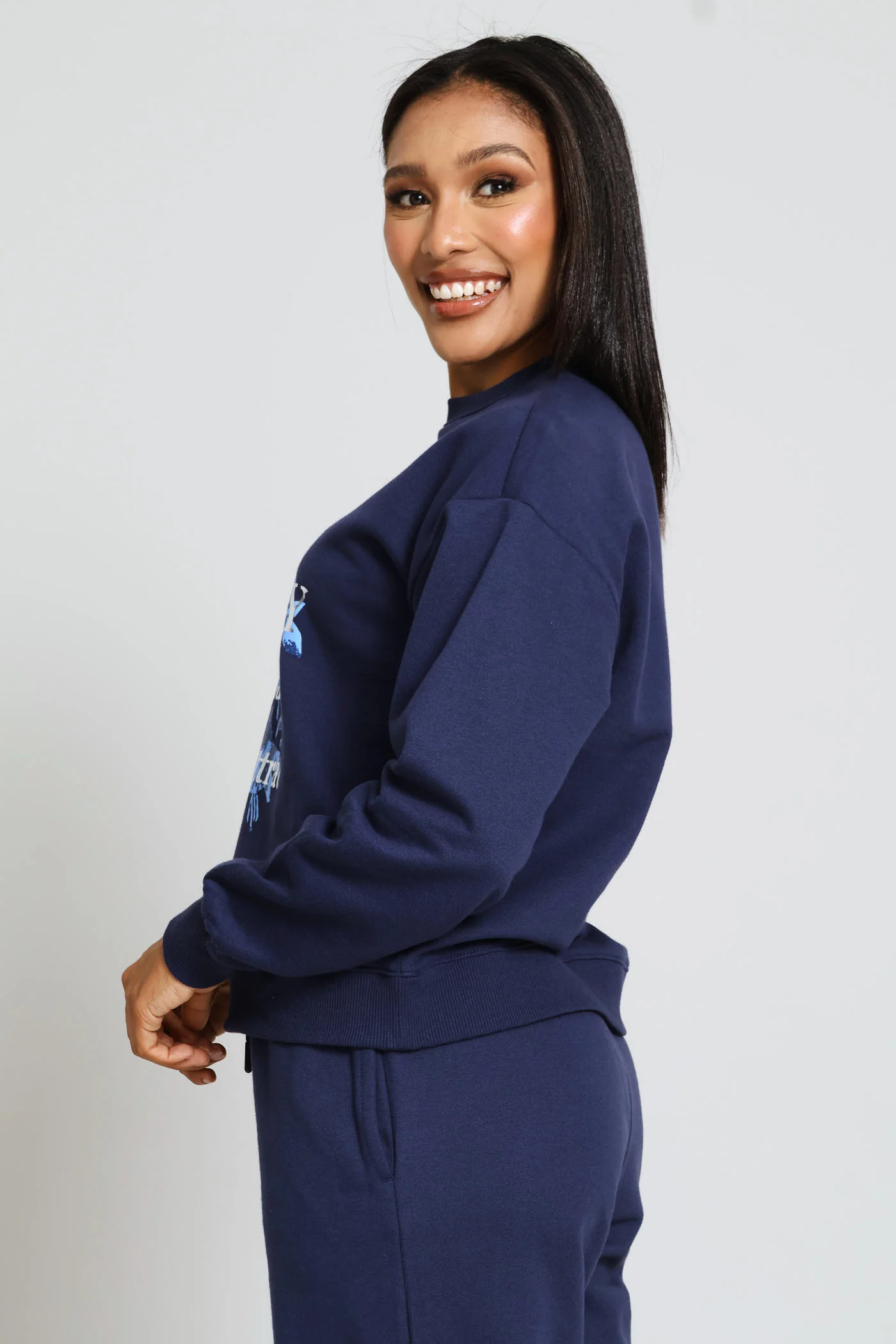 Long Sleeve Print Screen Pullover - French Navy - Image 3