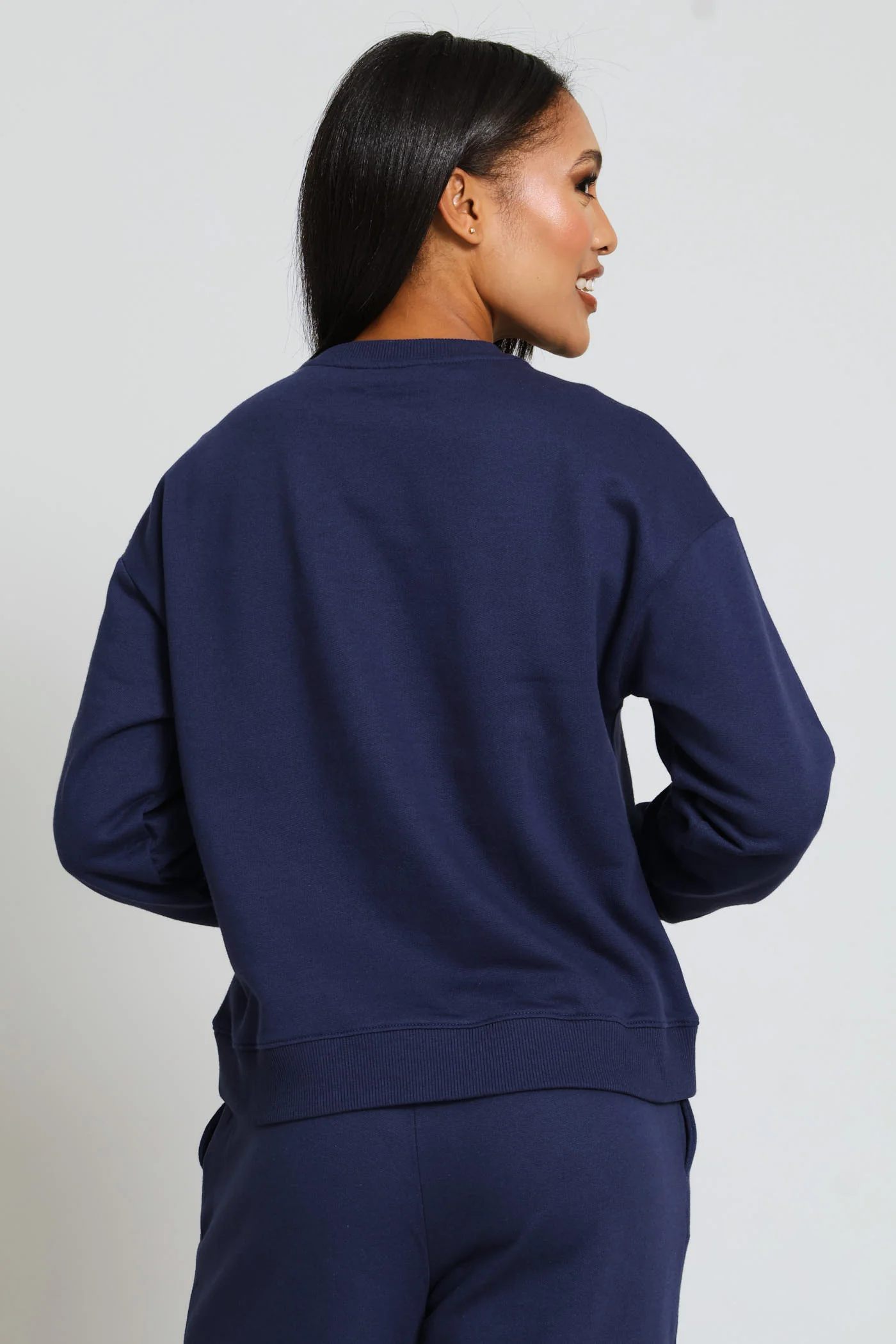 Long Sleeve Print Screen Pullover - French Navy - Image 4