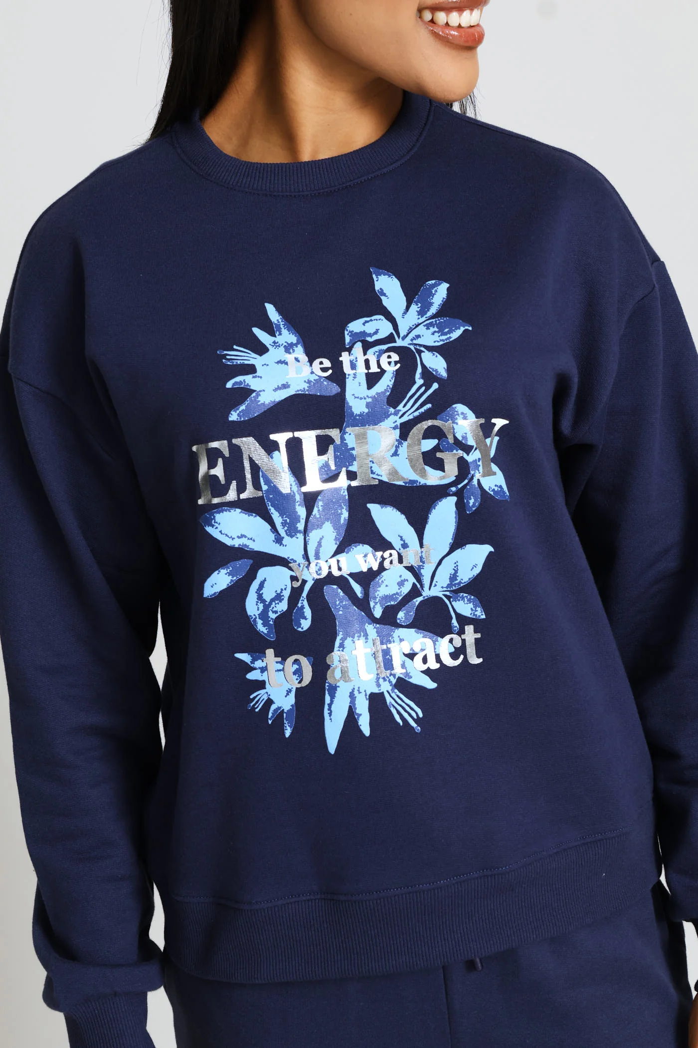 Long Sleeve Print Screen Pullover - French Navy - Image 5