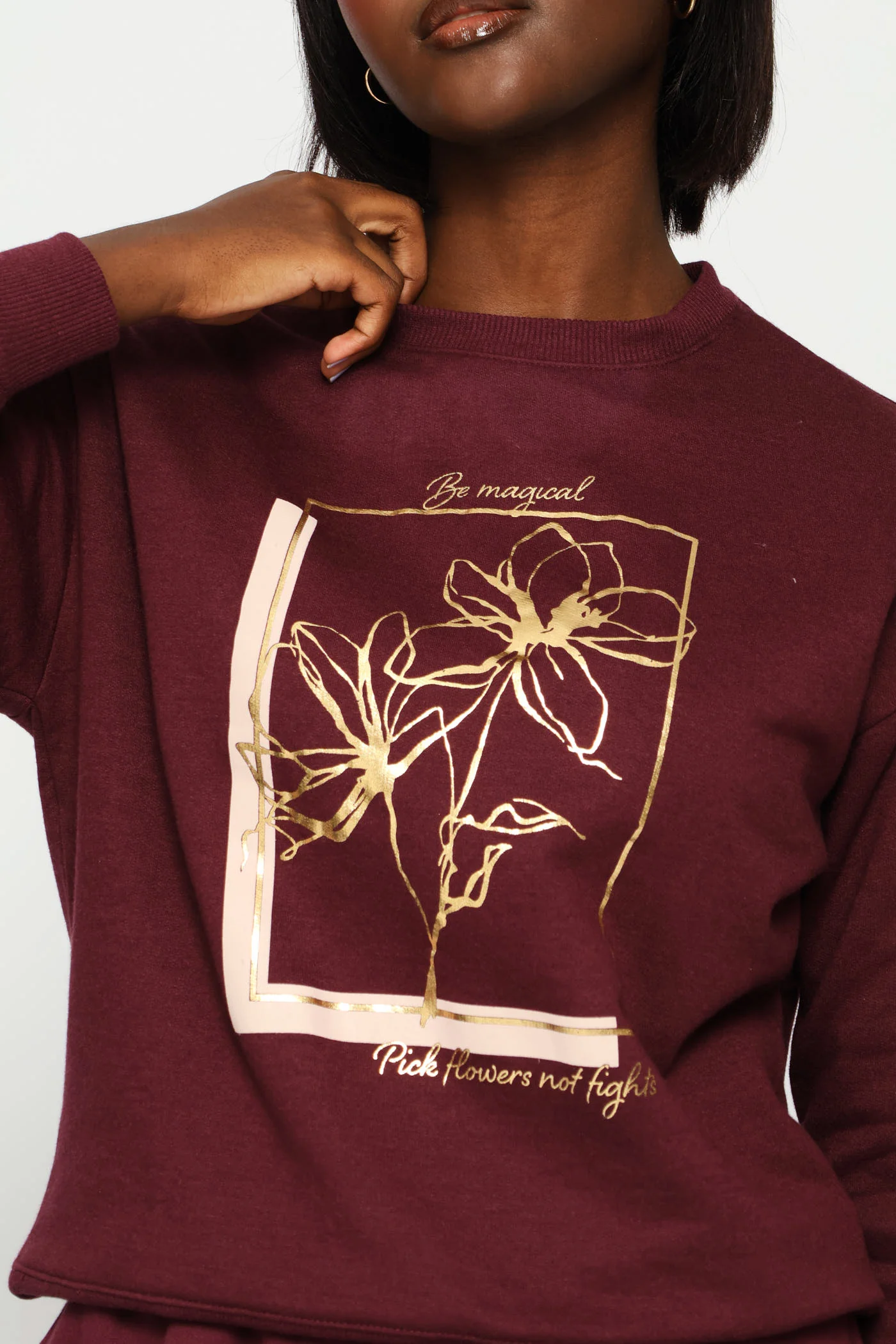Long Sleeve Print Screen Pullover - Plum - Image 2