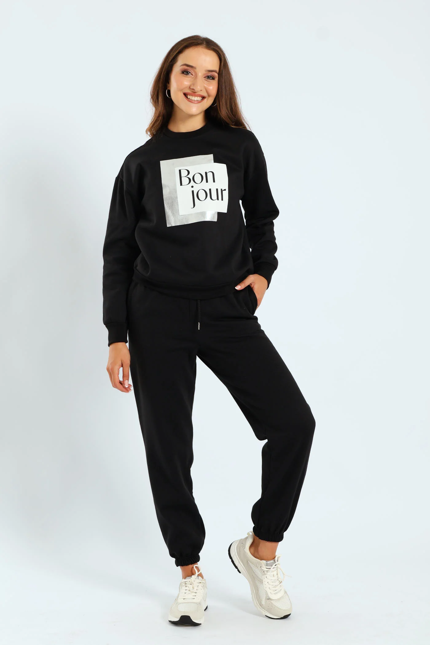 Long Sleeve Printed Screen Pullover - Black - Image 2