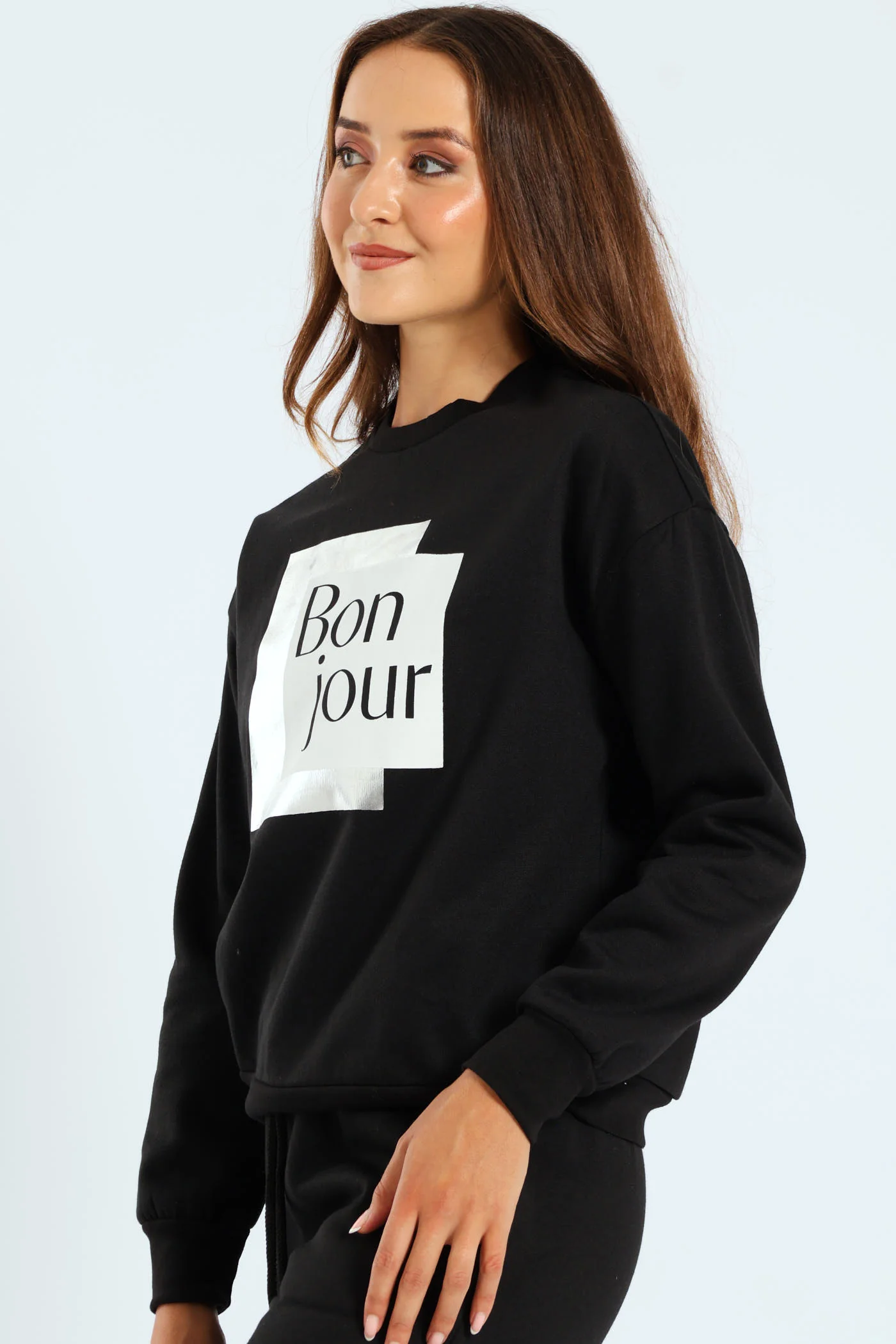 Long Sleeve Printed Screen Pullover - Black - Image 3