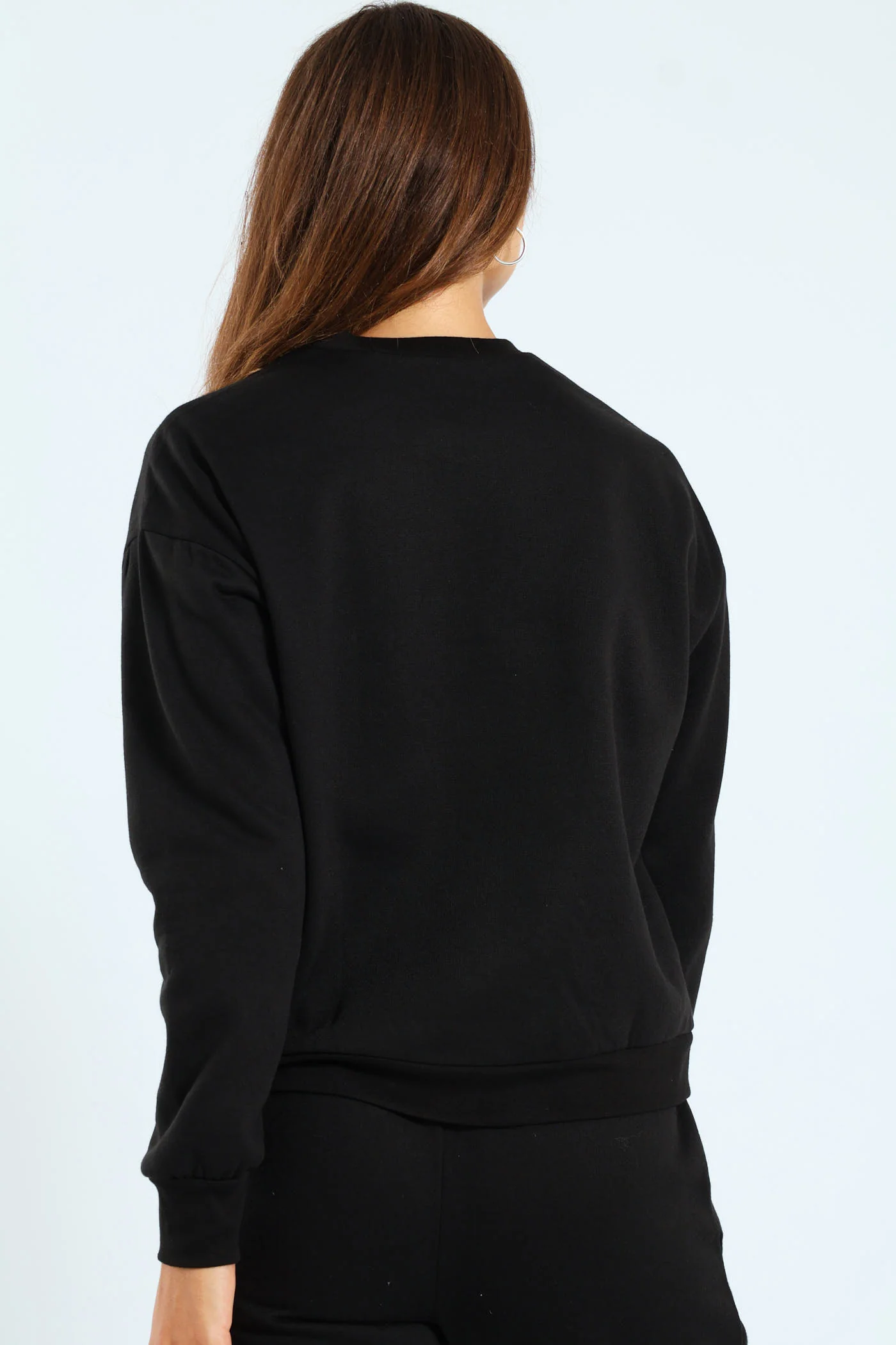 Long Sleeve Printed Screen Pullover - Black - Image 4