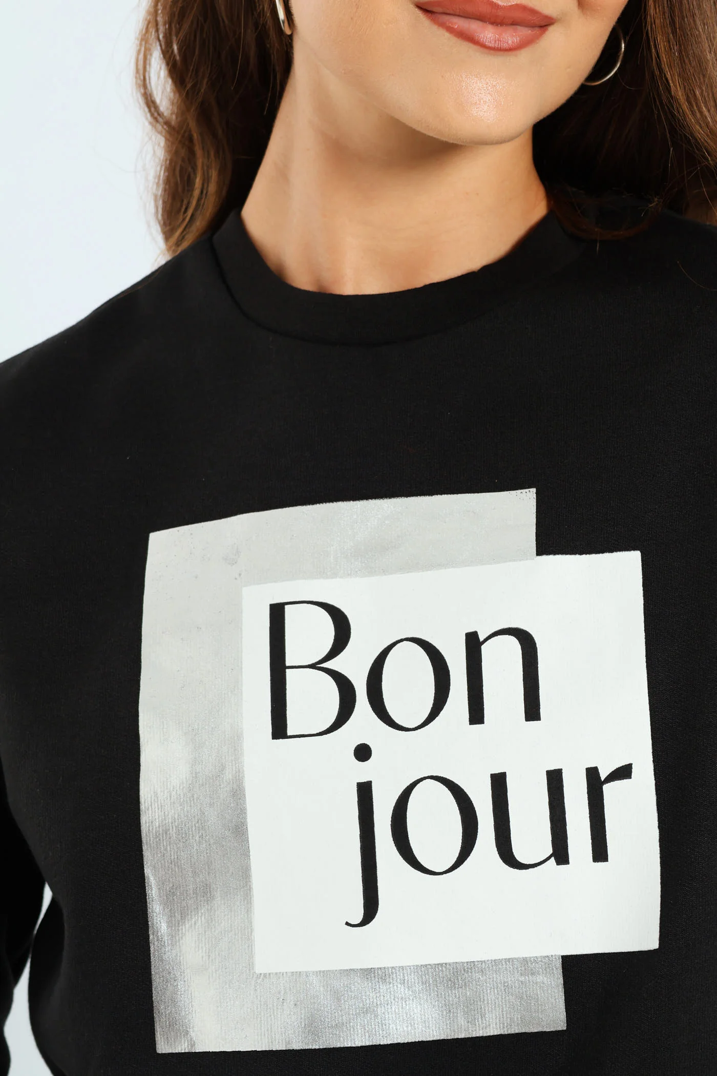 Long Sleeve Printed Screen Pullover - Black - Image 5