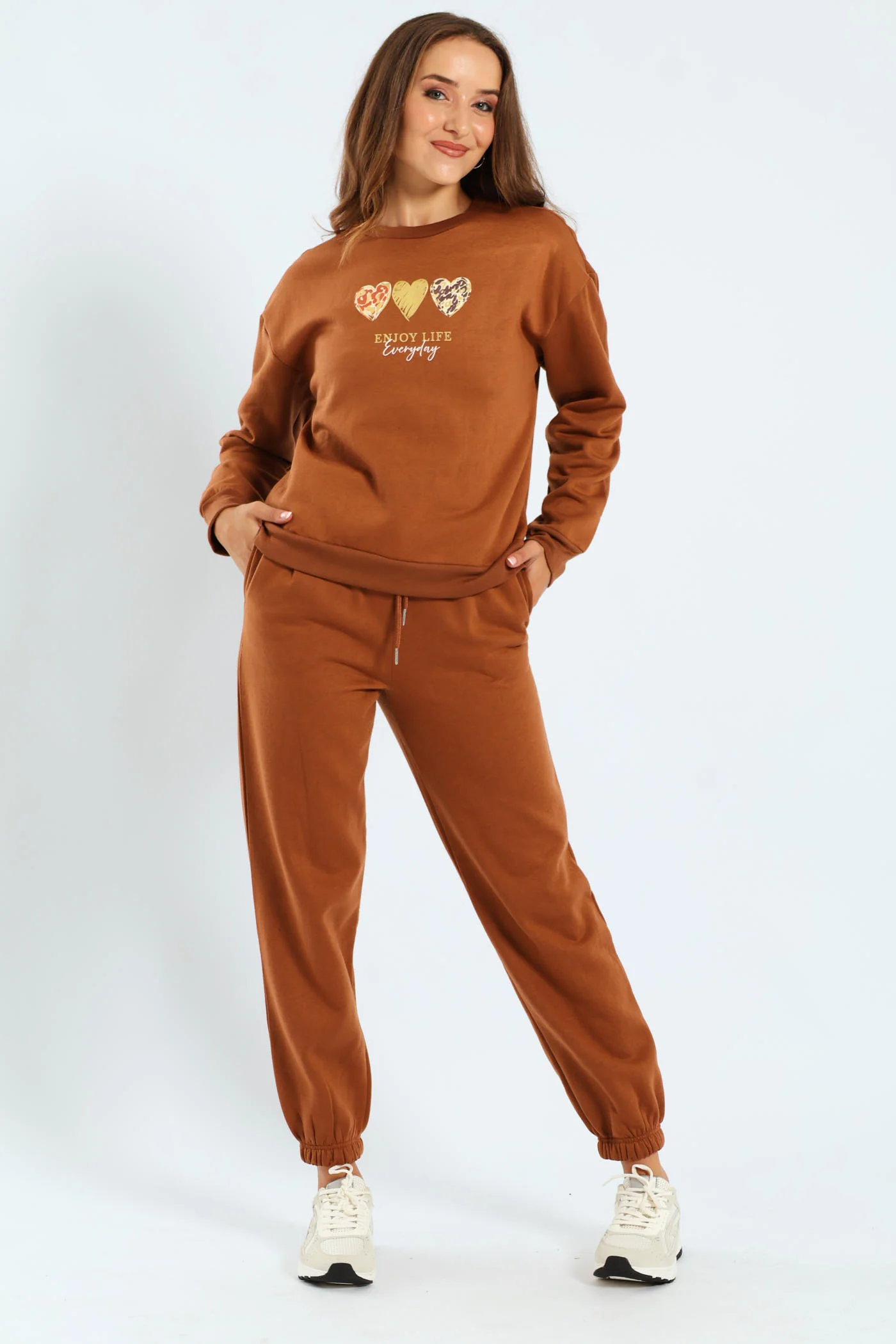 Long Sleeve Printed Screen Pullover - Caramel - Image 2