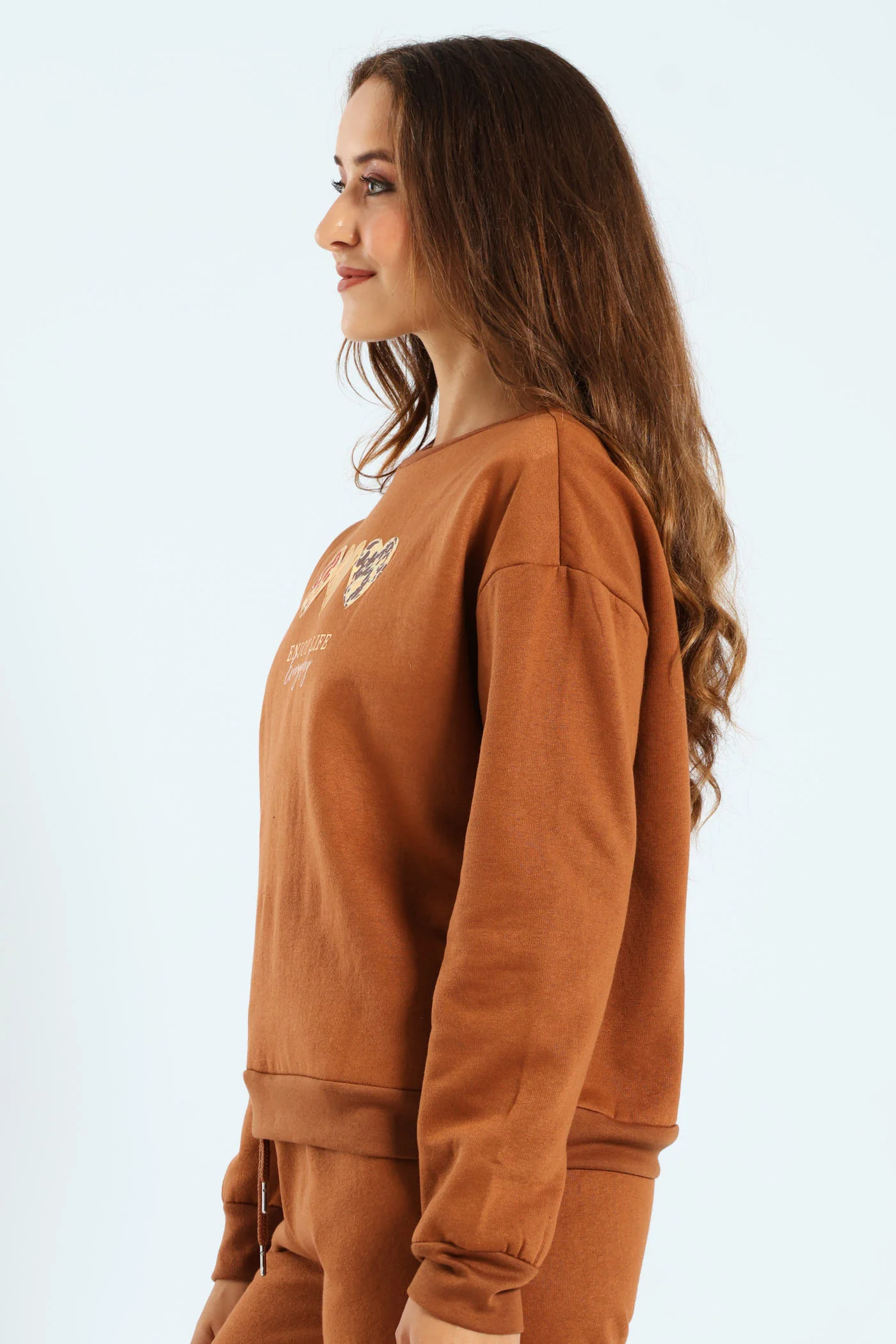 Long Sleeve Printed Screen Pullover - Caramel - Image 3