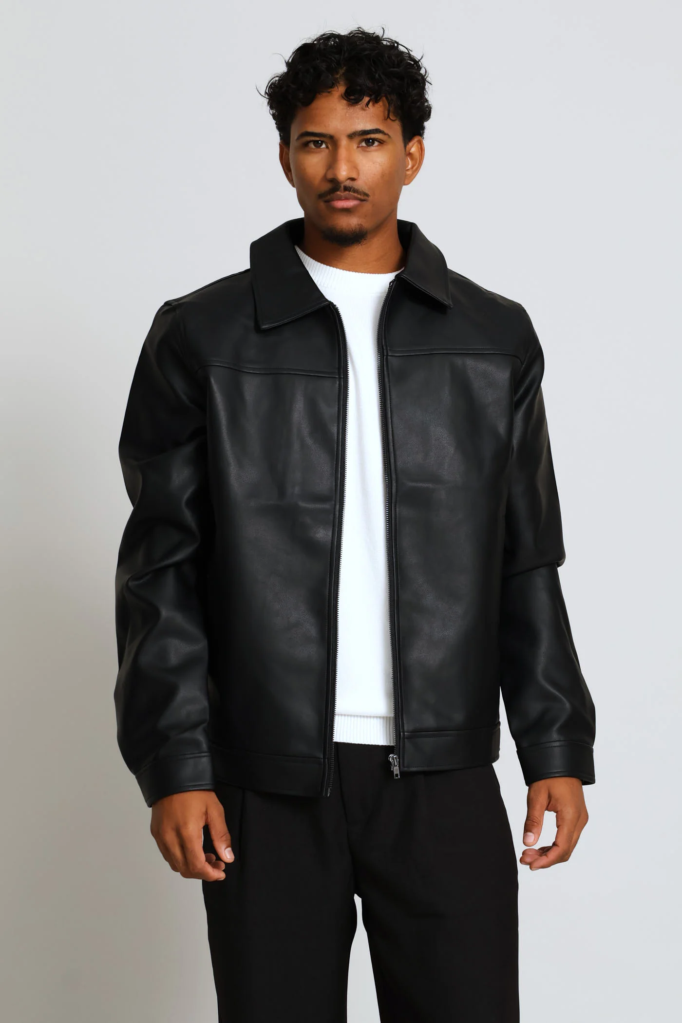 Long Sleeve Pu Shacket - Black - Image 3
