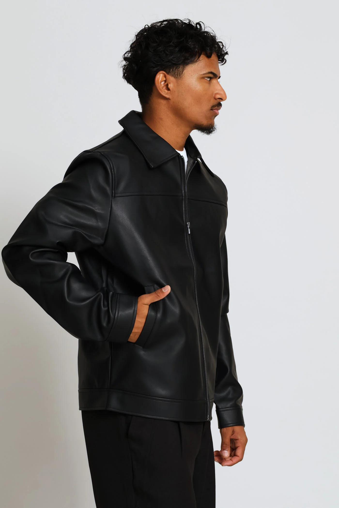 Long Sleeve Pu Shacket - Black - Image 4