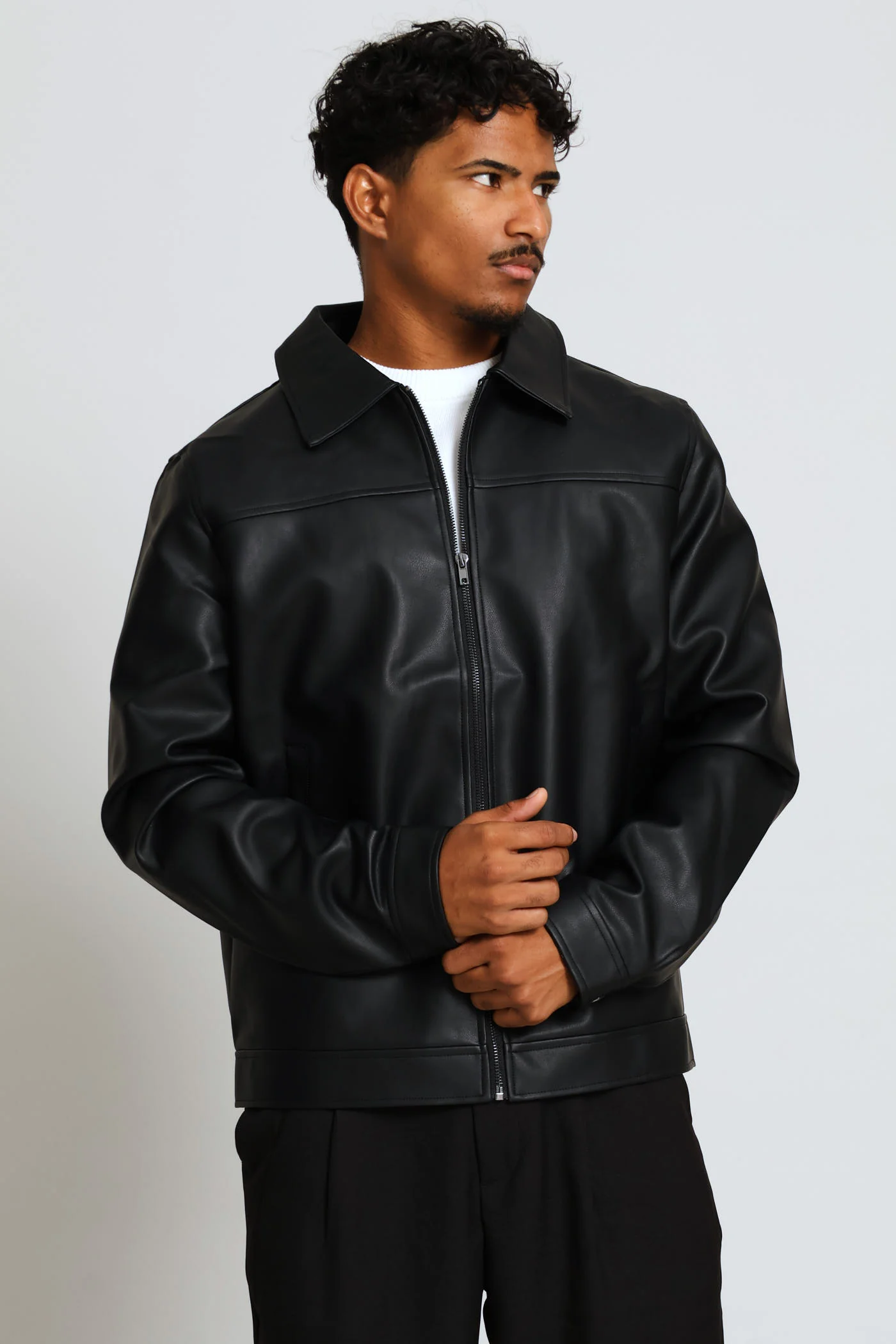 Long Sleeve Pu Shacket - Black - Image 5