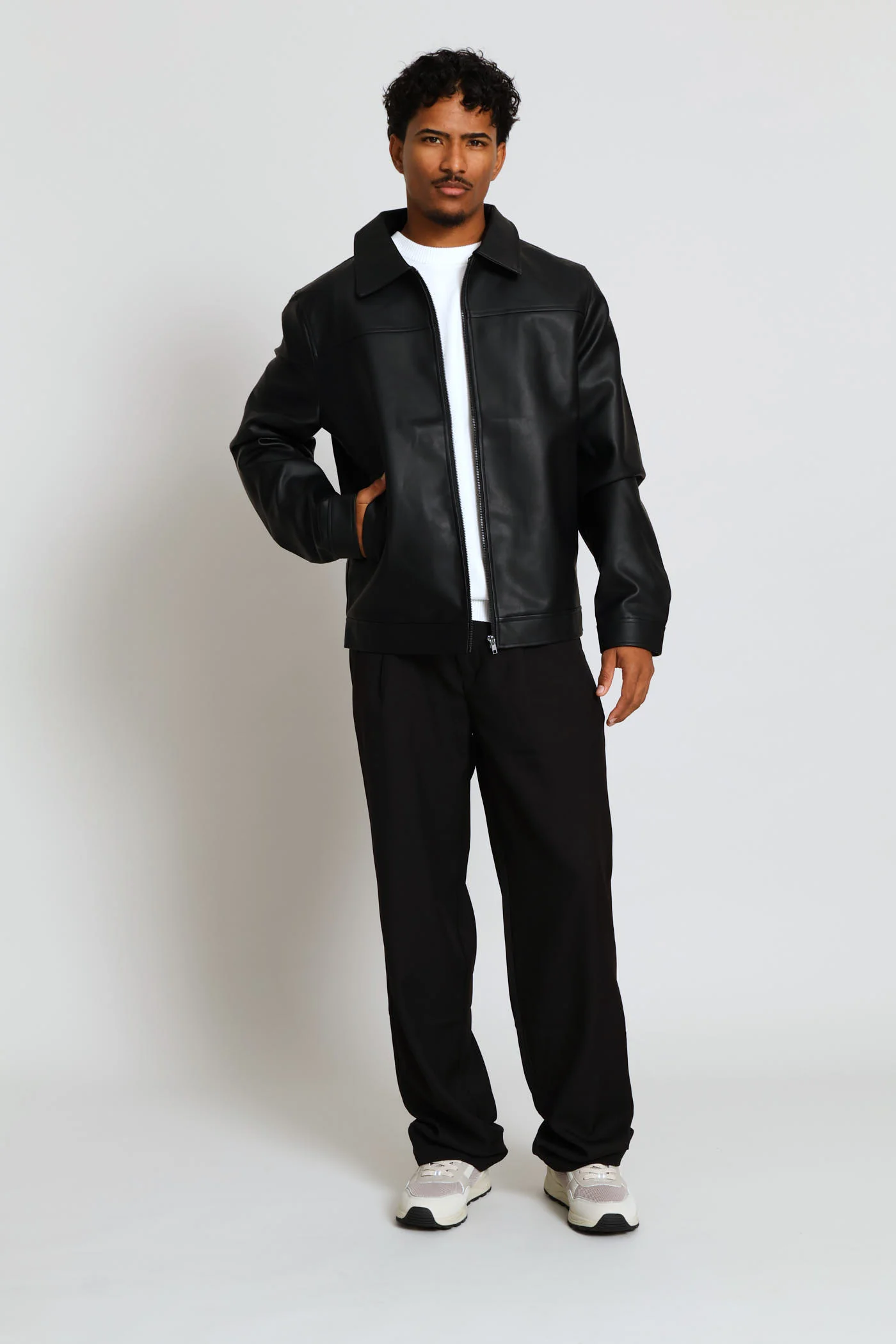Long Sleeve Pu Shacket - Black - Image 6