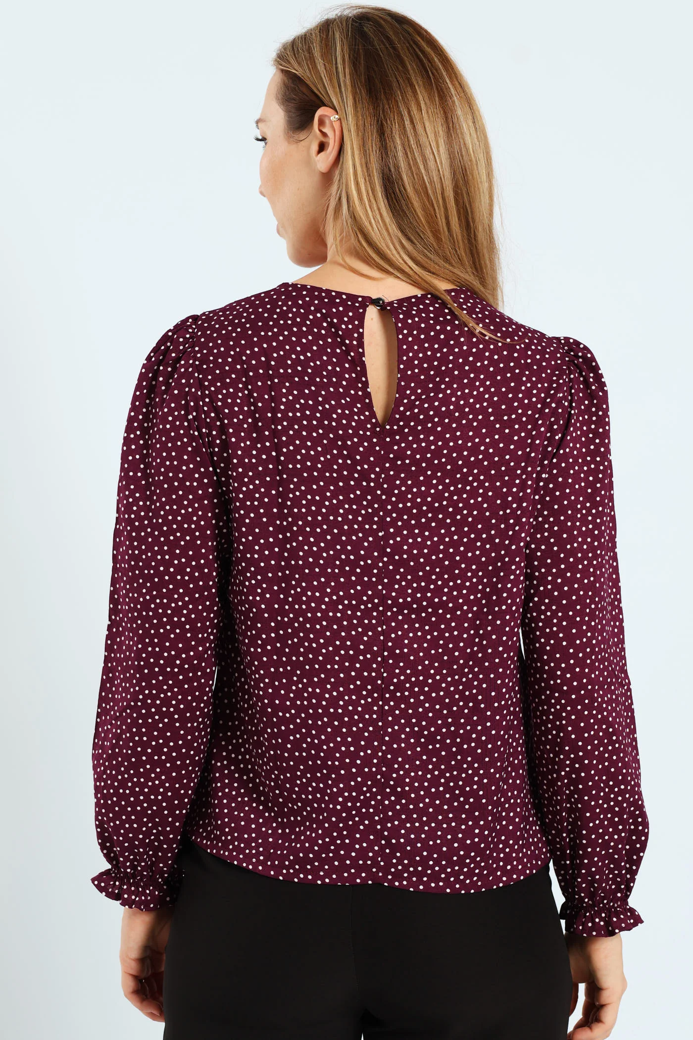 Long Sleeve Puff Sleeve Blouse - Plum - Image 3