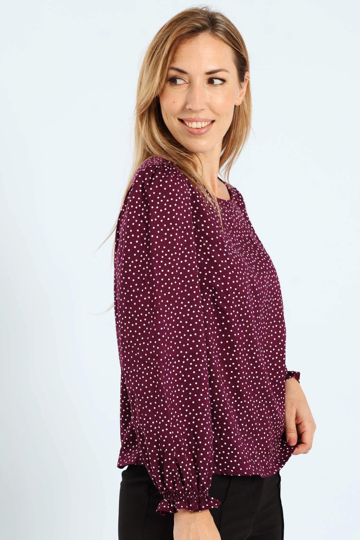 Long Sleeve Puff Sleeve Blouse - Plum - Image 4