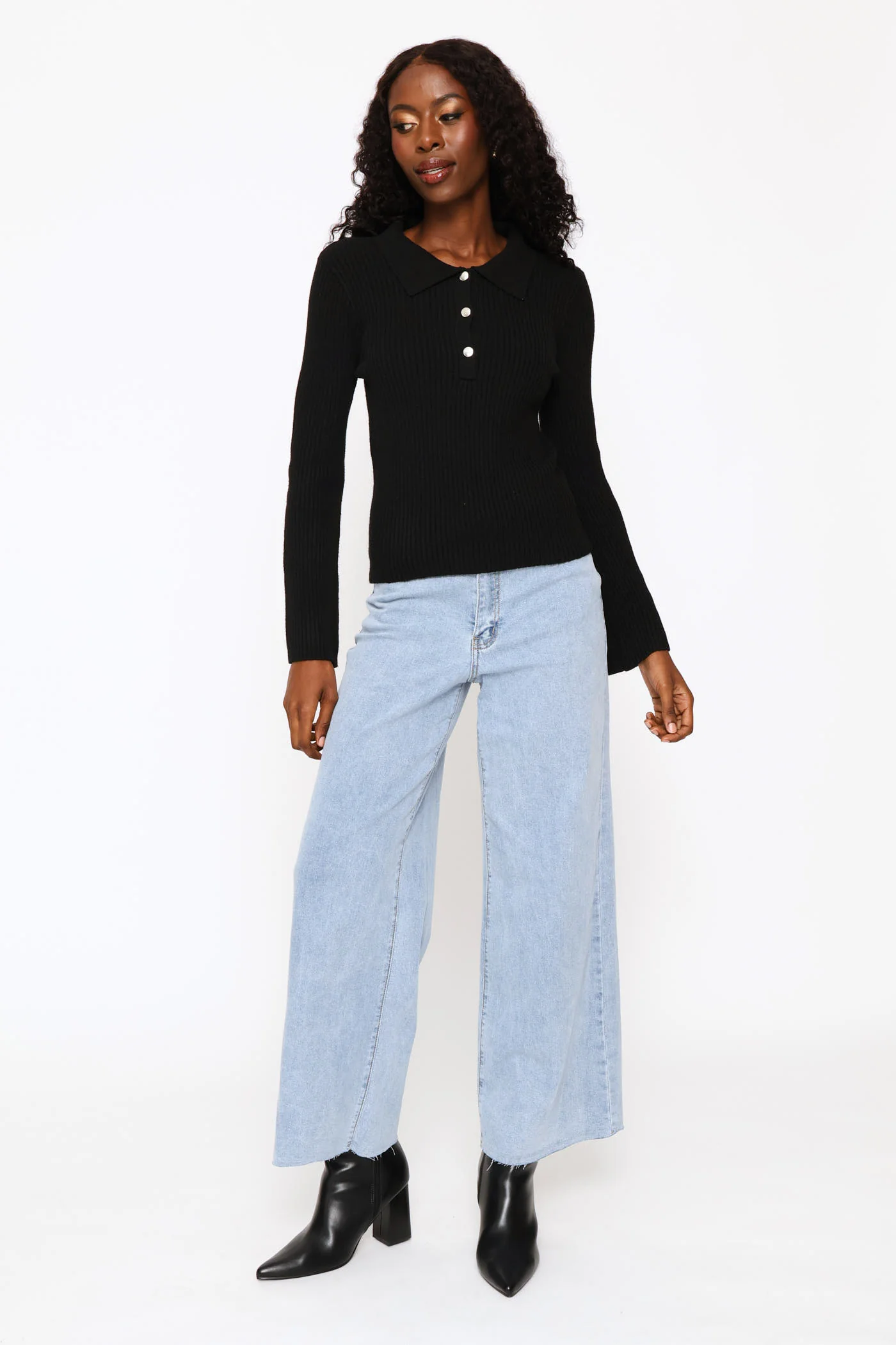 Long Sleeve Quarter Button Pullover - Black - Image 10