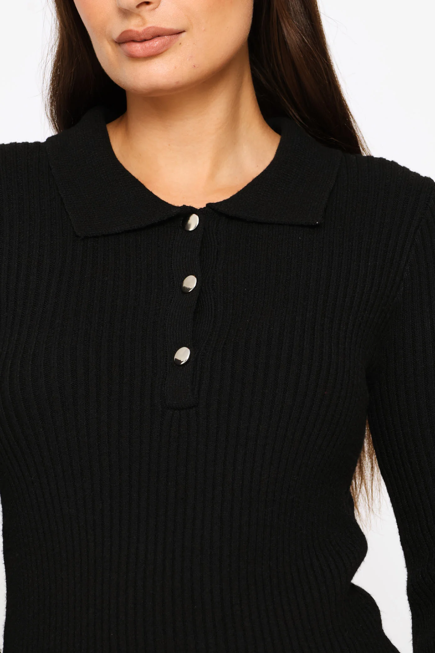 Long Sleeve Quarter Button Pullover - Black - Image 2
