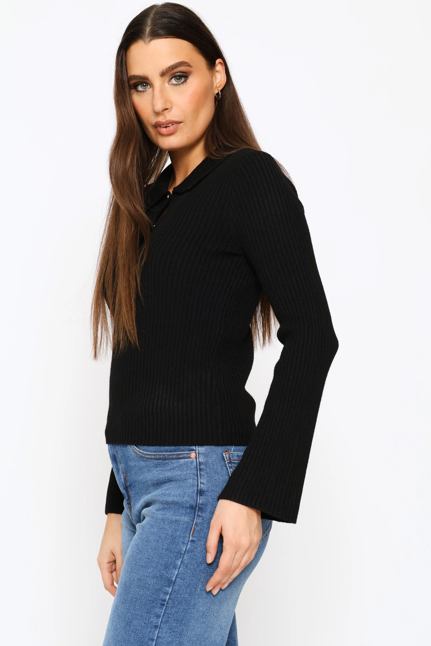 Long Sleeve Quarter Button Pullover - Black - Image 3