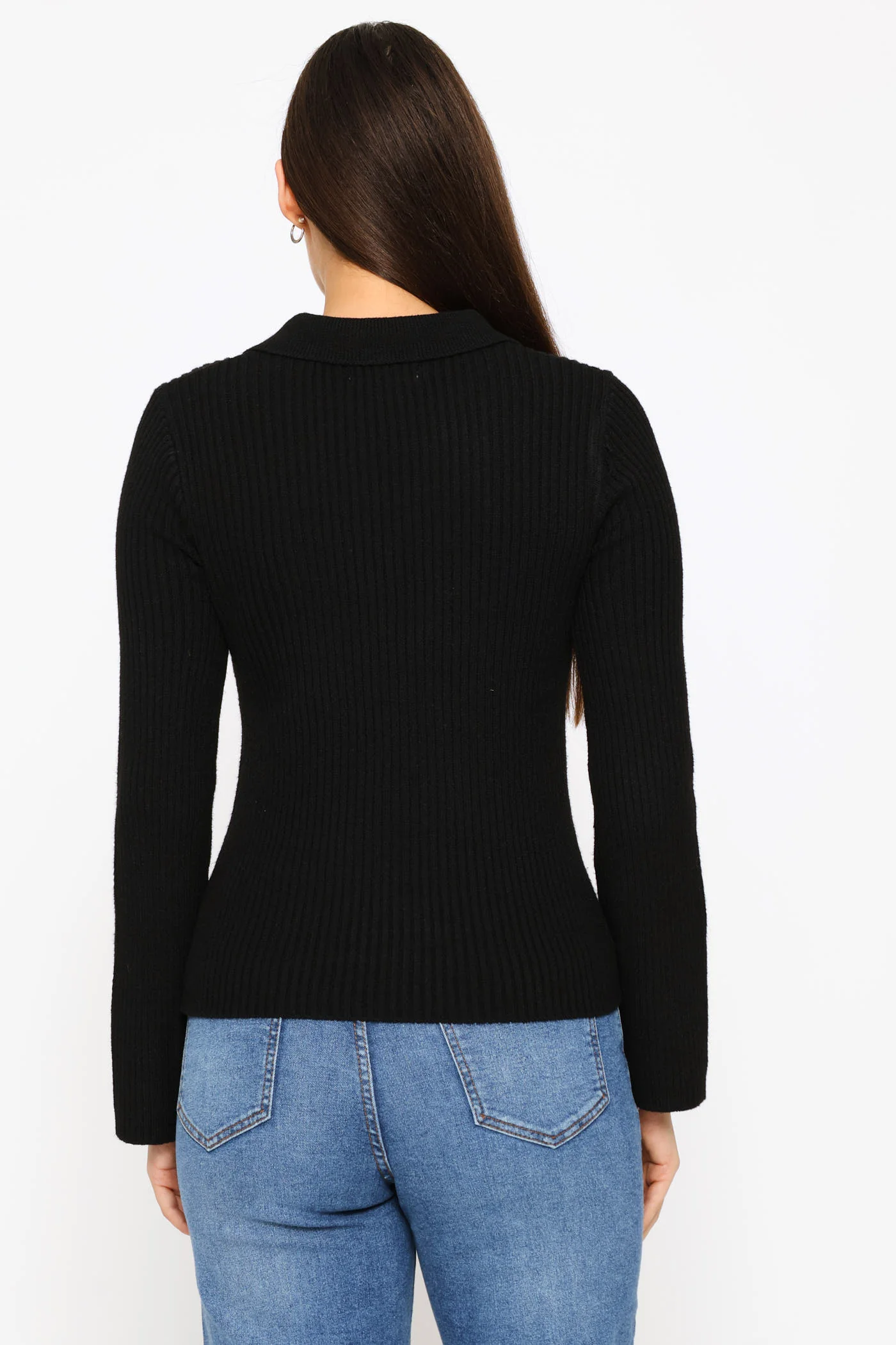 Long Sleeve Quarter Button Pullover - Black - Image 4