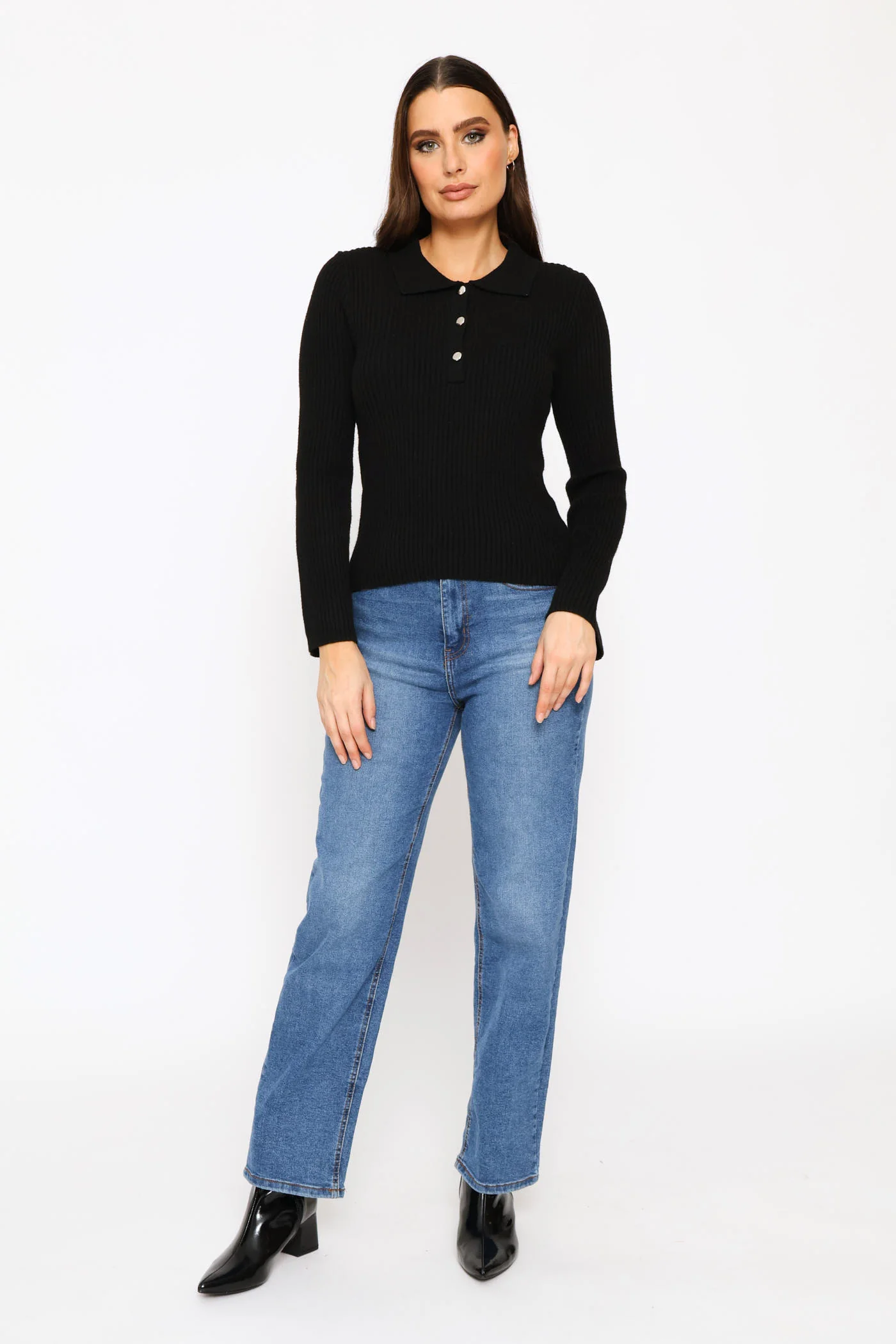 Long Sleeve Quarter Button Pullover - Black - Image 5