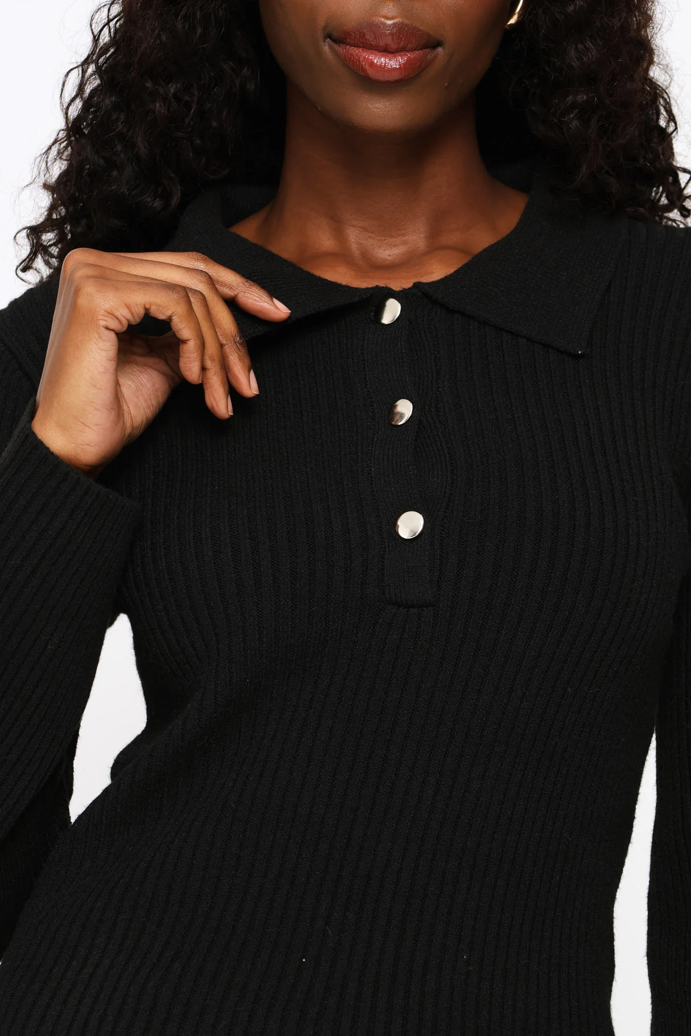 Long Sleeve Quarter Button Pullover - Black - Image 7