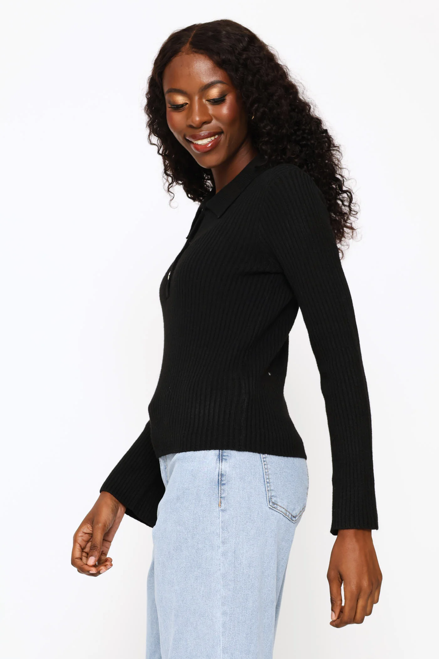 Long Sleeve Quarter Button Pullover - Black - Image 8