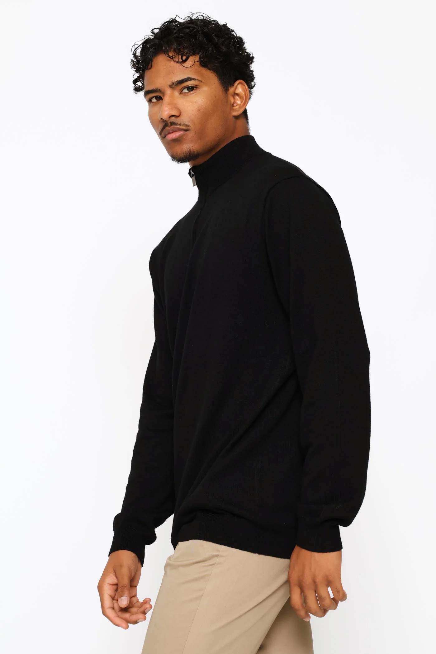 Long Sleeve Quarter Zip Pullover - Black - Image 3
