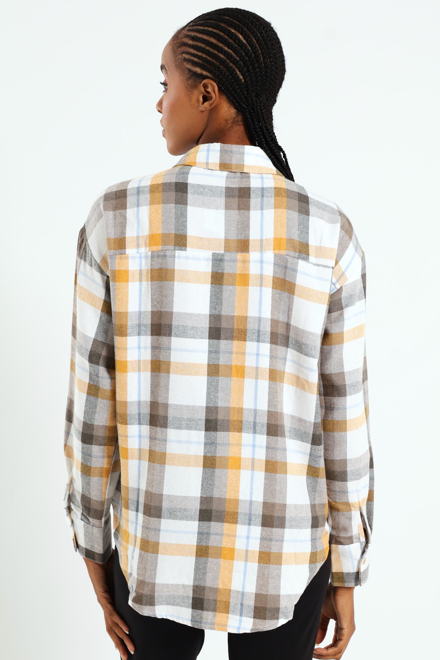 Long Sleeve Regular Length Check Shacket - Mustard/Blue - Image 3