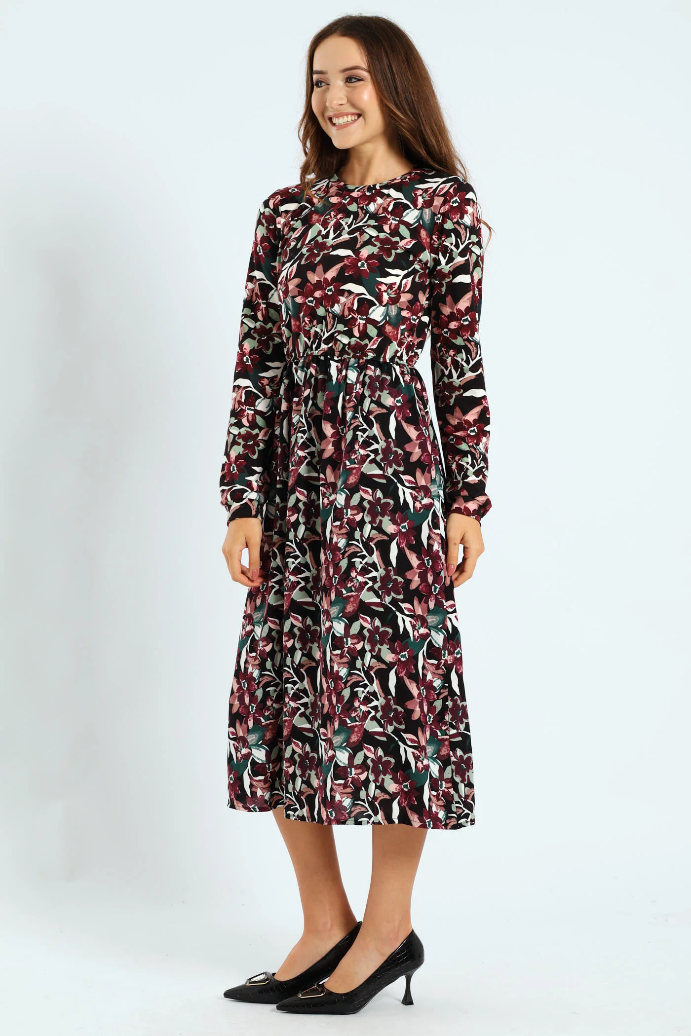 Long Sleeve Rib Combo Midi Dress - Image 3