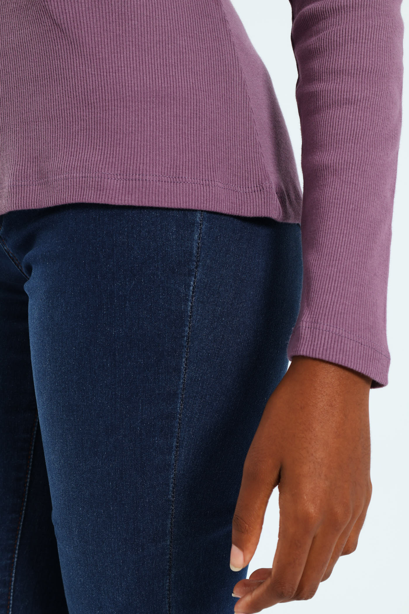 Long Sleeve Rib Crew Top - Plum - Image 2