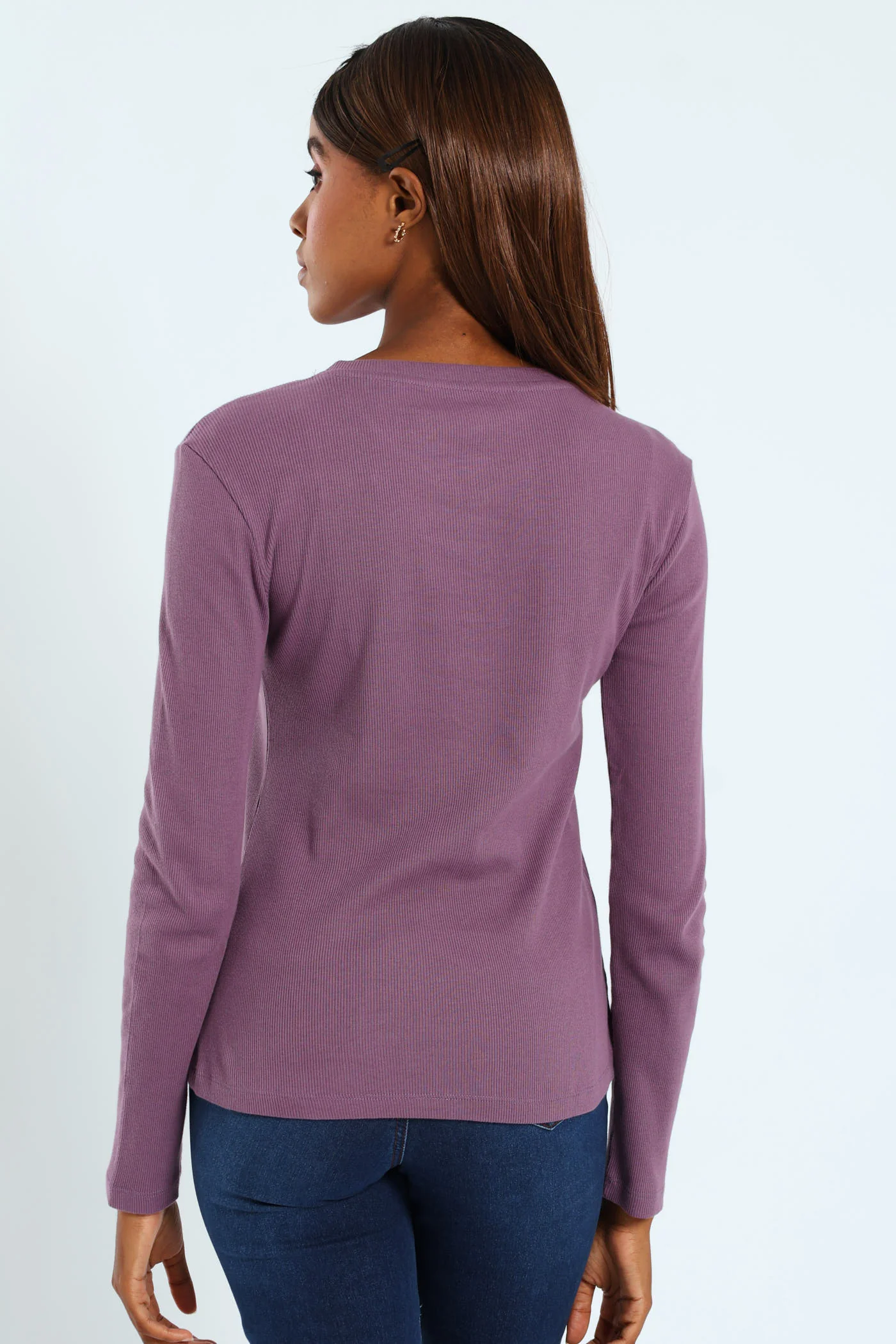 Long Sleeve Rib Crew Top - Plum - Image 4