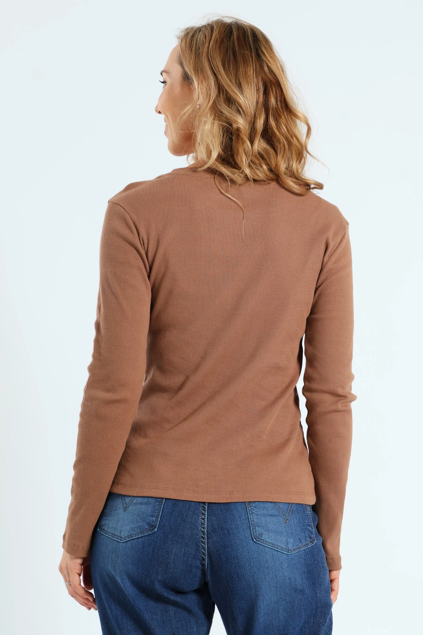 Long Sleeve Rib Crew Top - Rich Cocoa - Image 2