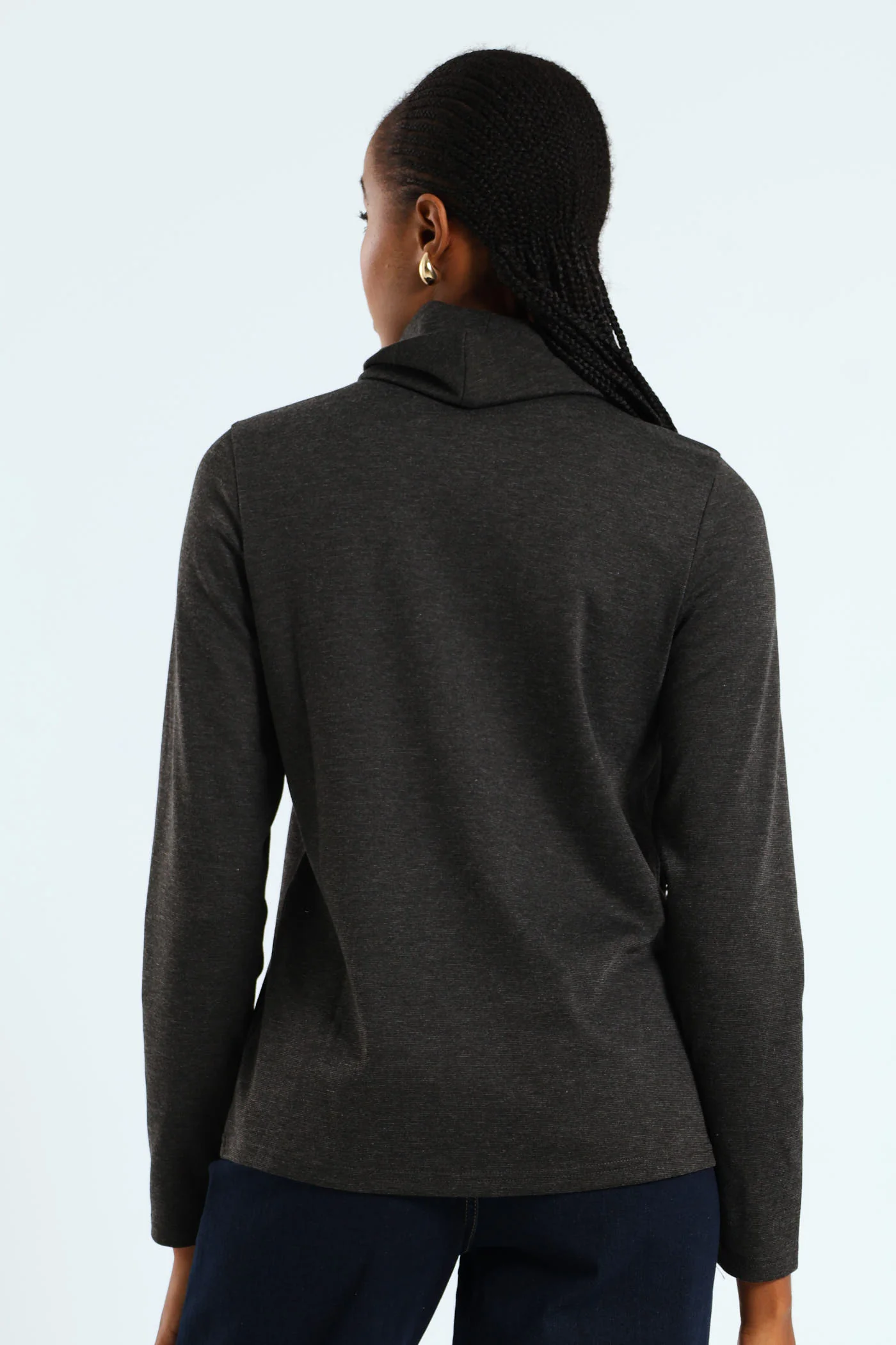 Long Sleeve Roll Neck Ponti Top - Charcoal Melange - Image 3