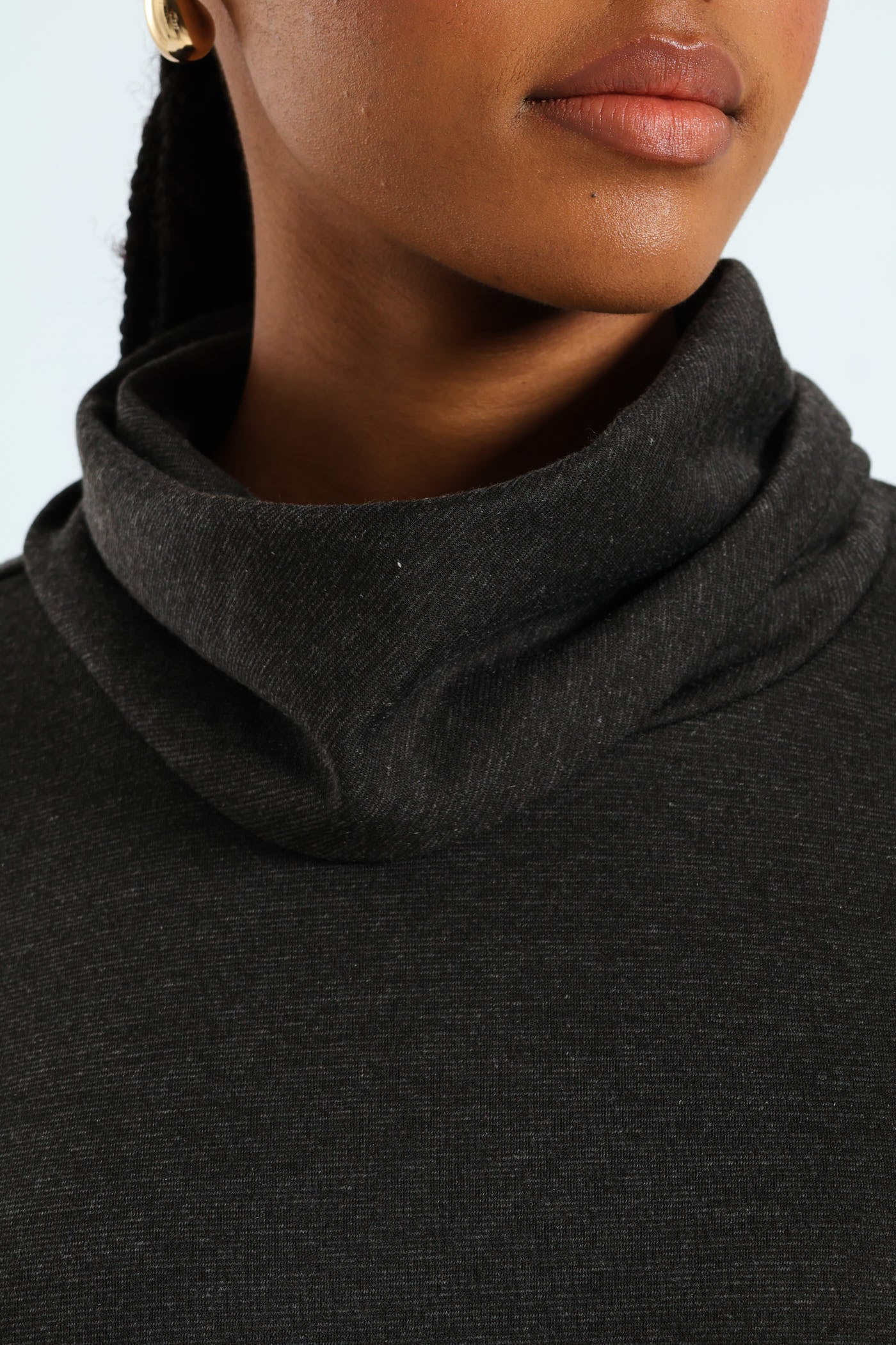 Long Sleeve Roll Neck Ponti Top - Charcoal Melange - Image 4