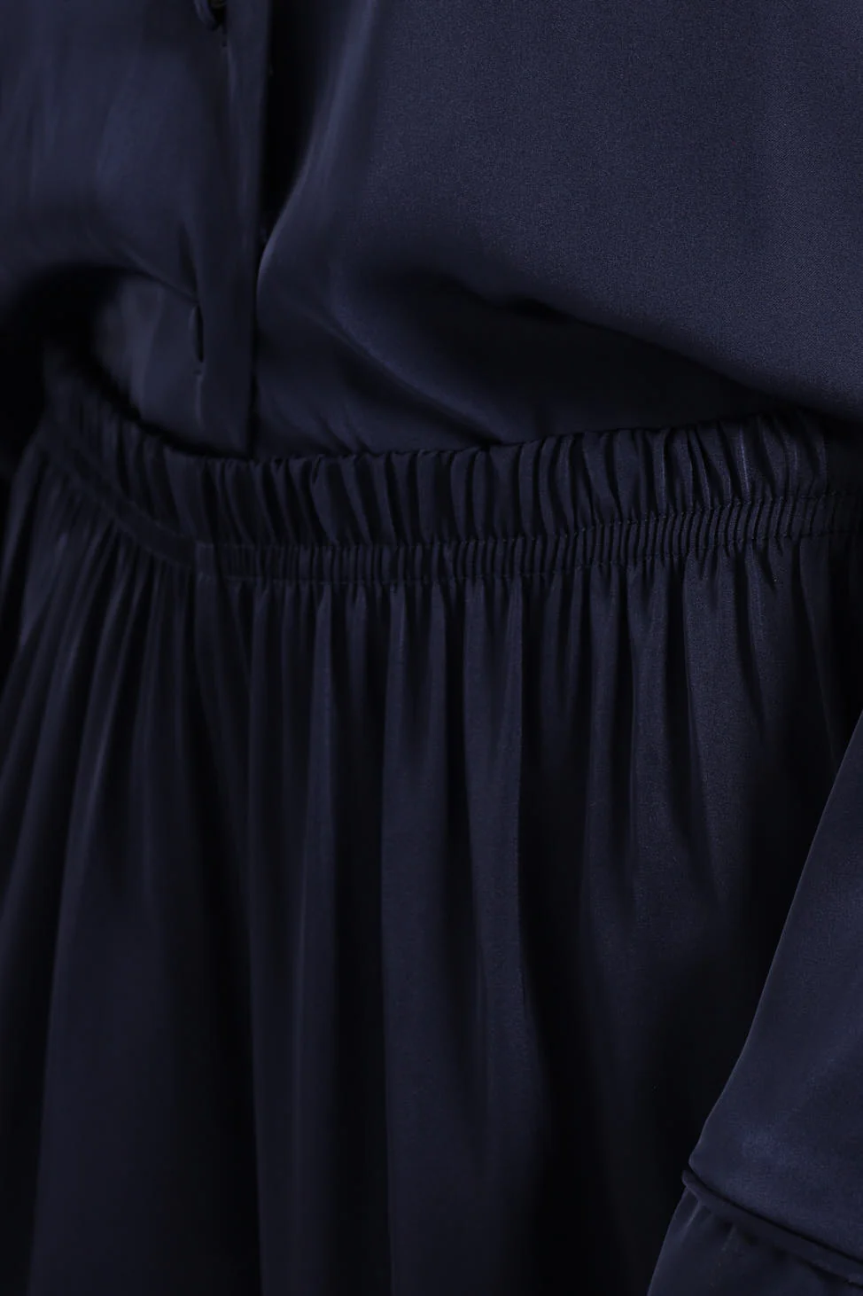 Long Sleeve Satin Button Through Top & Pant Set - Navy - Image 2