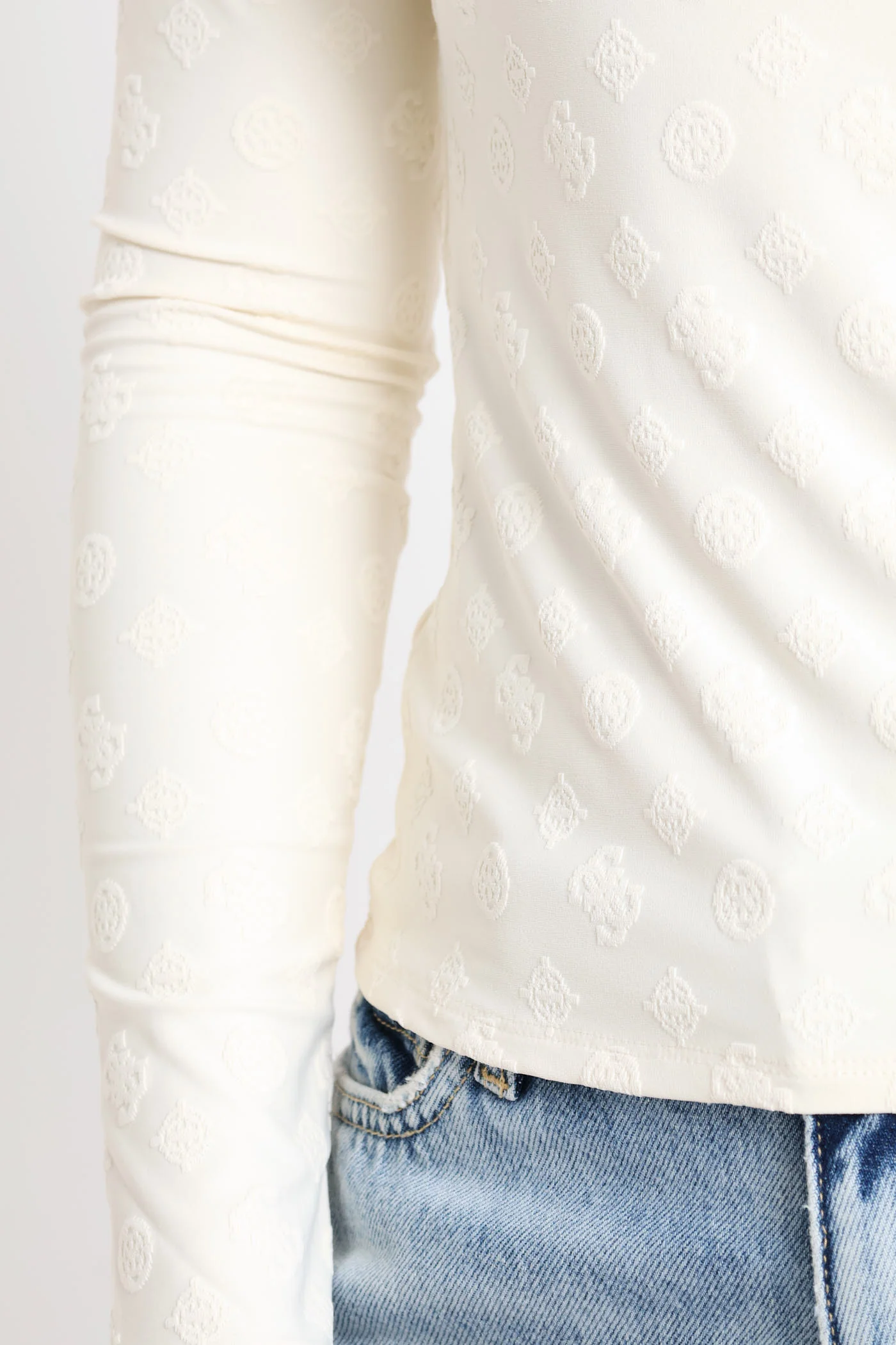 Long Sleeve Scoop Back Nadene Top - White - Image 4
